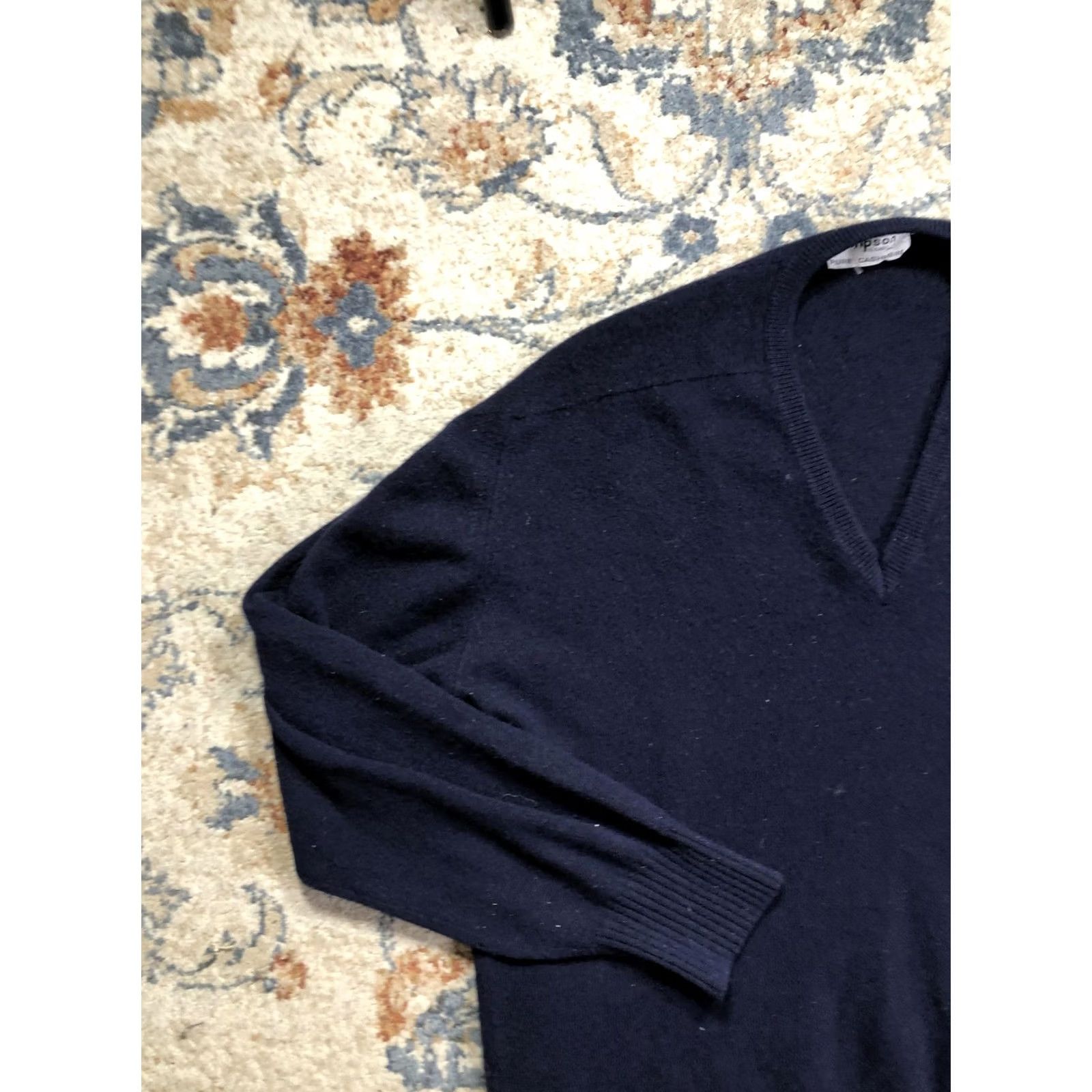 Vintage VINTAGE Simpson Piccadilly Mens XL Navy Blue Pure Cashmere V Neck Pullover Knit Sweater Size US XL / EU 56 / 4 - 3 Thumbnail