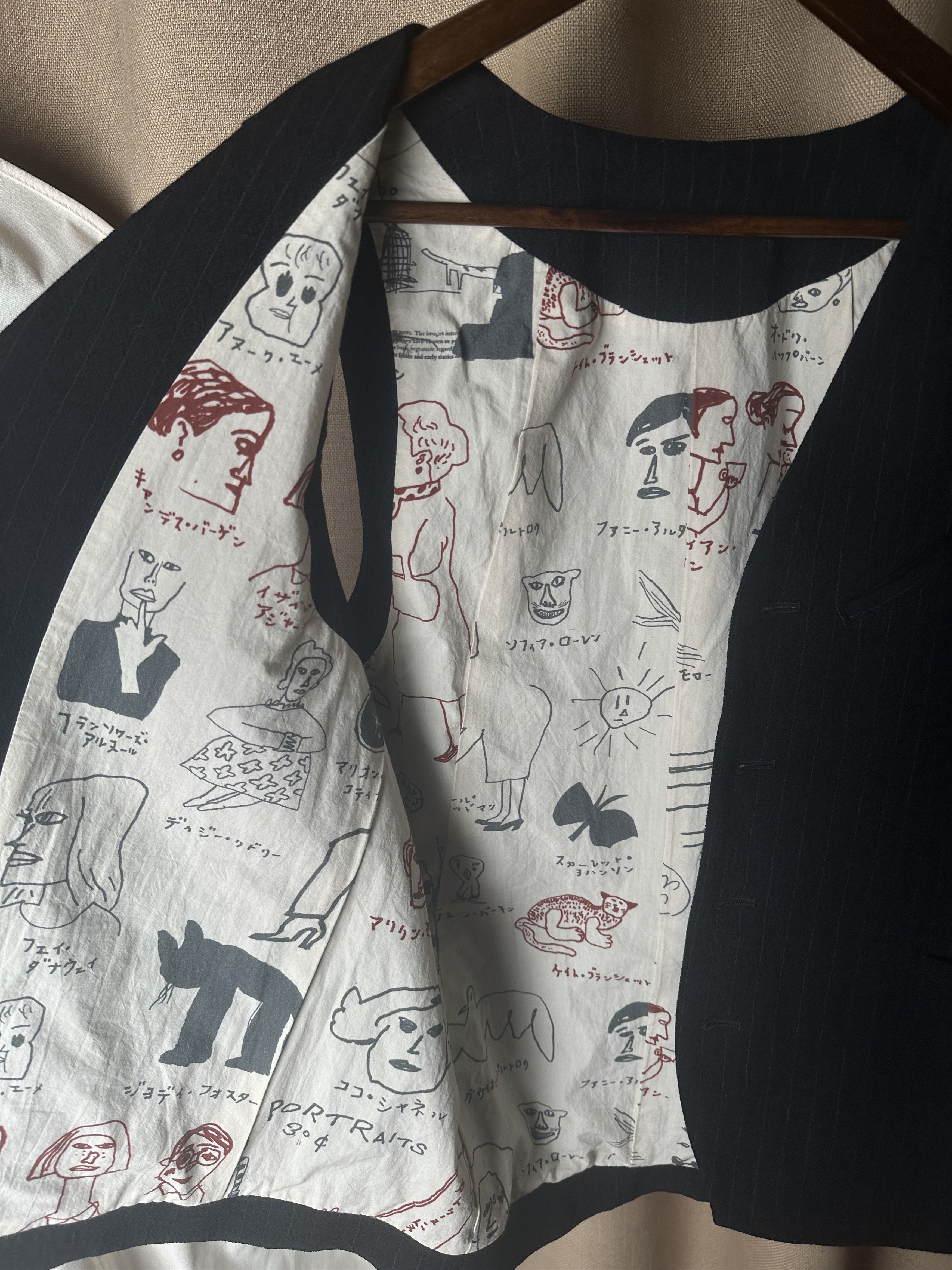Devoa DEVOA Atsushi Murata Illustrated Lining Pinstripe Wool Vest Size US M / EU 48-50 / 2 - 3 Thumbnail