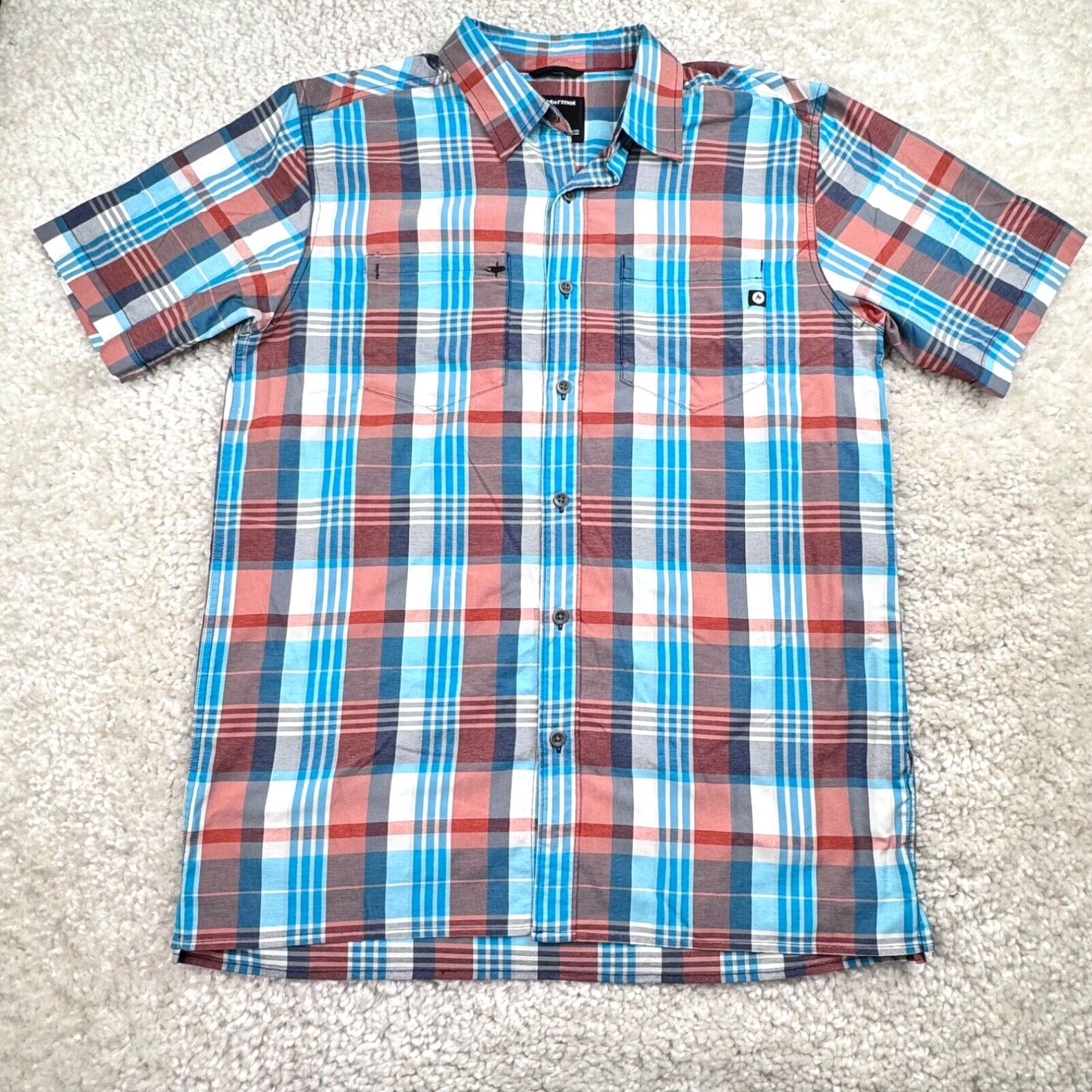 Marmot Marmot Shirt Mens Medium Blue Plaid Short Sleeve Button Down Cotton  | Grailed