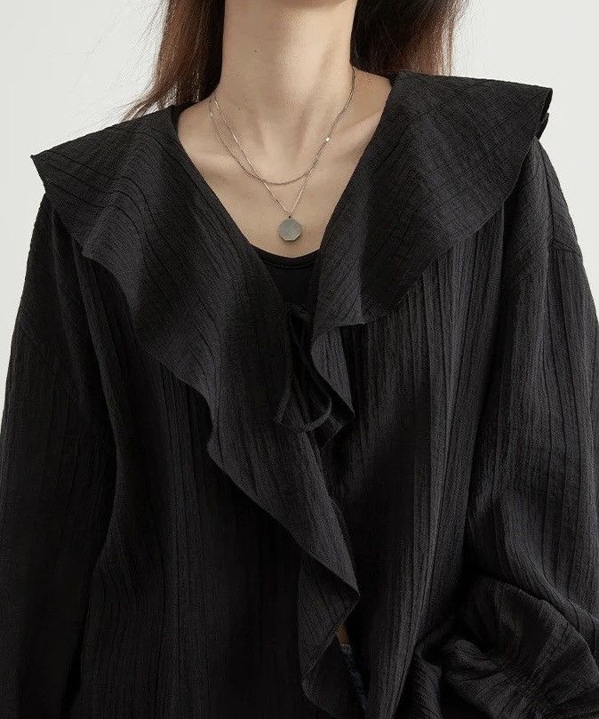 Vintage Casual Ruffled V Neck Lace Long Sleeve Shirt Blouses Size M / US 6-8 / IT 42-44 - 6 Thumbnail
