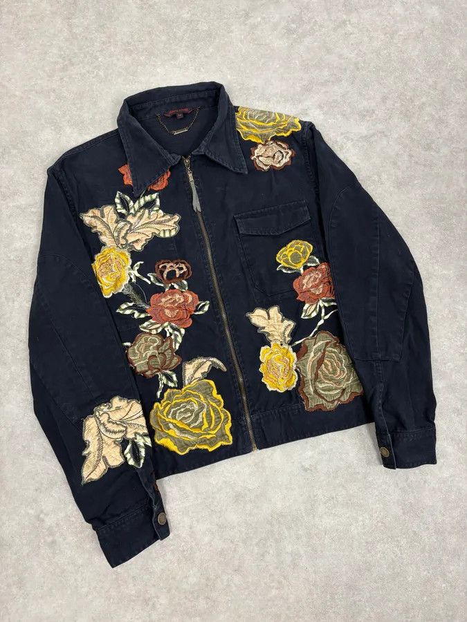Roberto Cavalli 2000s Roberto Cavalli Navy Embroidered Floral Jacket Size XS / US 0-2 / IT 36-38 - 4 Thumbnail
