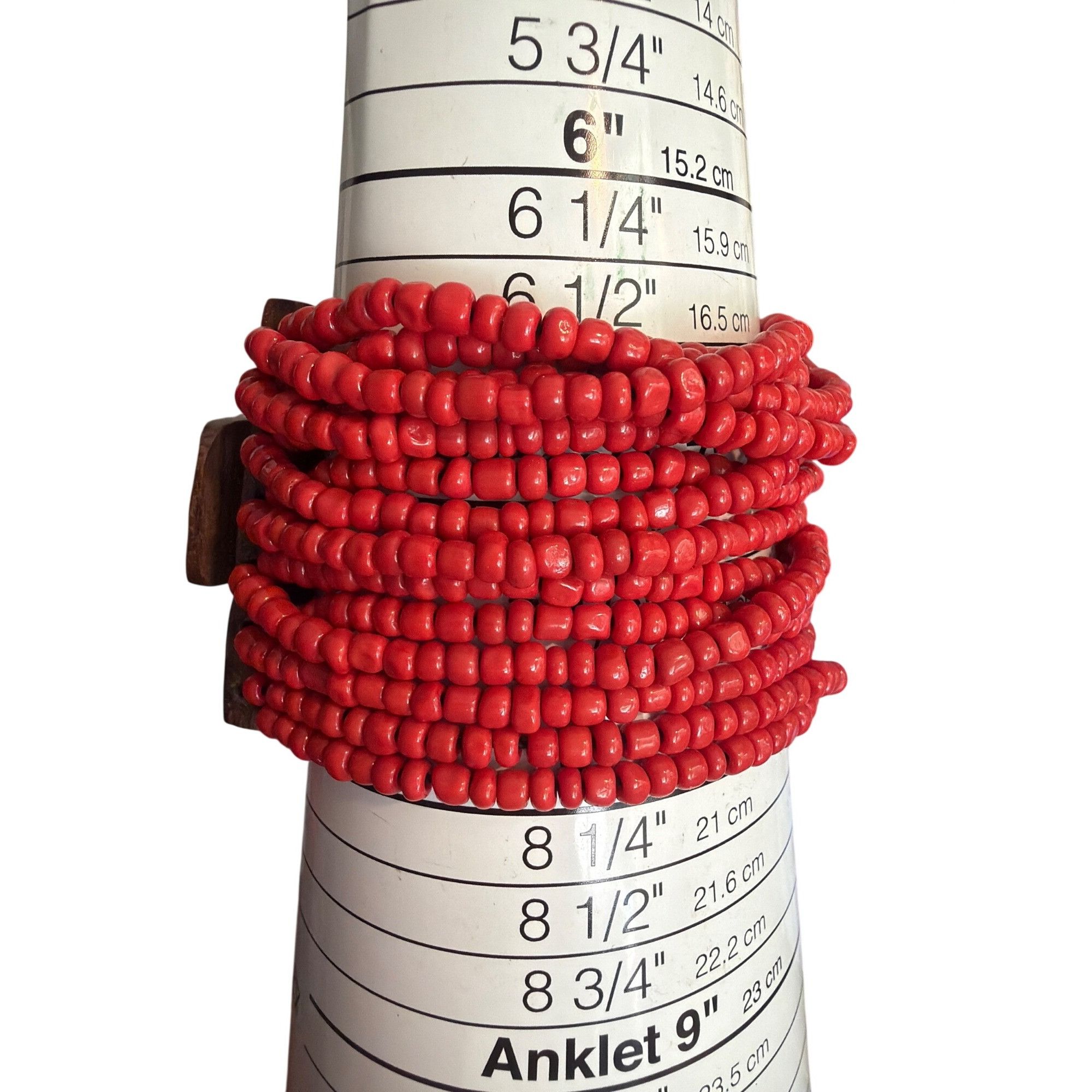 Other Bali Red Bead Hardwood Buckle Bracelet Multi Strand Chunky 7 Size ONE SIZE - 4 Thumbnail
