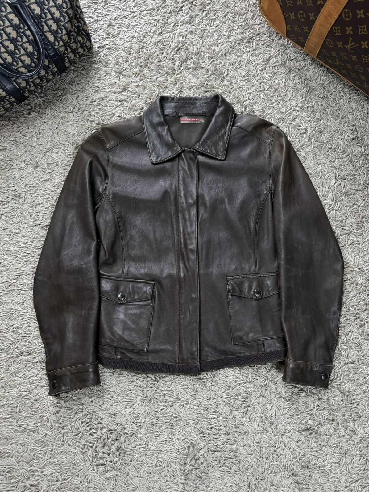 Prada Archive leather jacket Prada original luxury streetwear item Size S / US 4 / IT 40 - 1 Thumbnail
