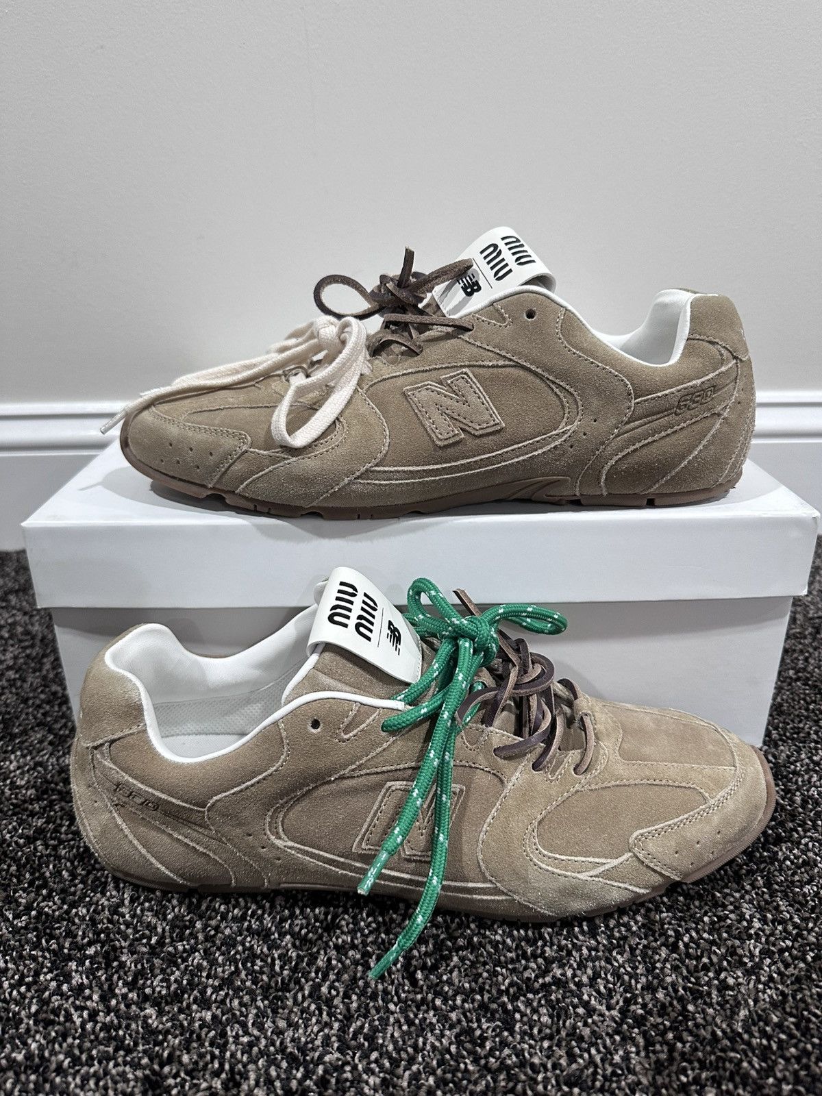 Pre-owned Miu Miu 530 Sl Cinnamon Suede Sneakers In Sand