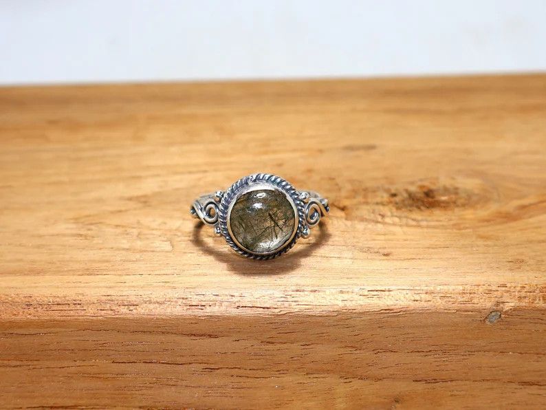 Handmade Handmade Black Rutile Gemstone Ring: Sterling Silver Ring Size ONE SIZE - 2 Thumbnail