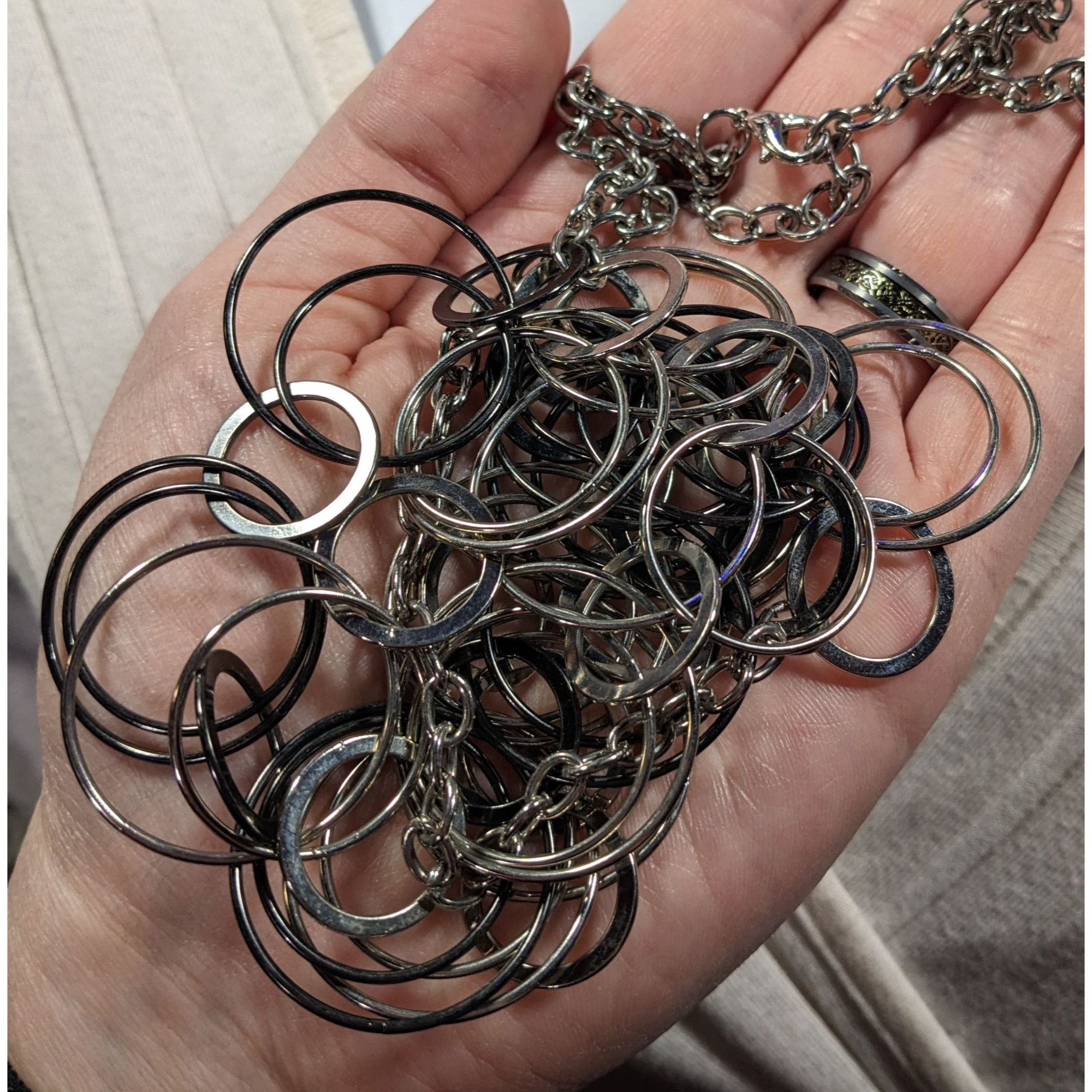 Other Modern Multilayer Silver Tone Ring Link Necklace Size ONE SIZE - 5 Thumbnail