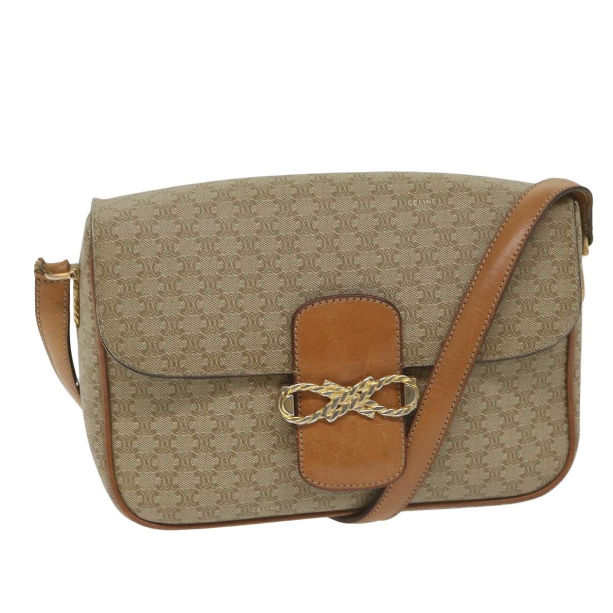 CELINE Macadam Canvas Shoulder Bag Beige