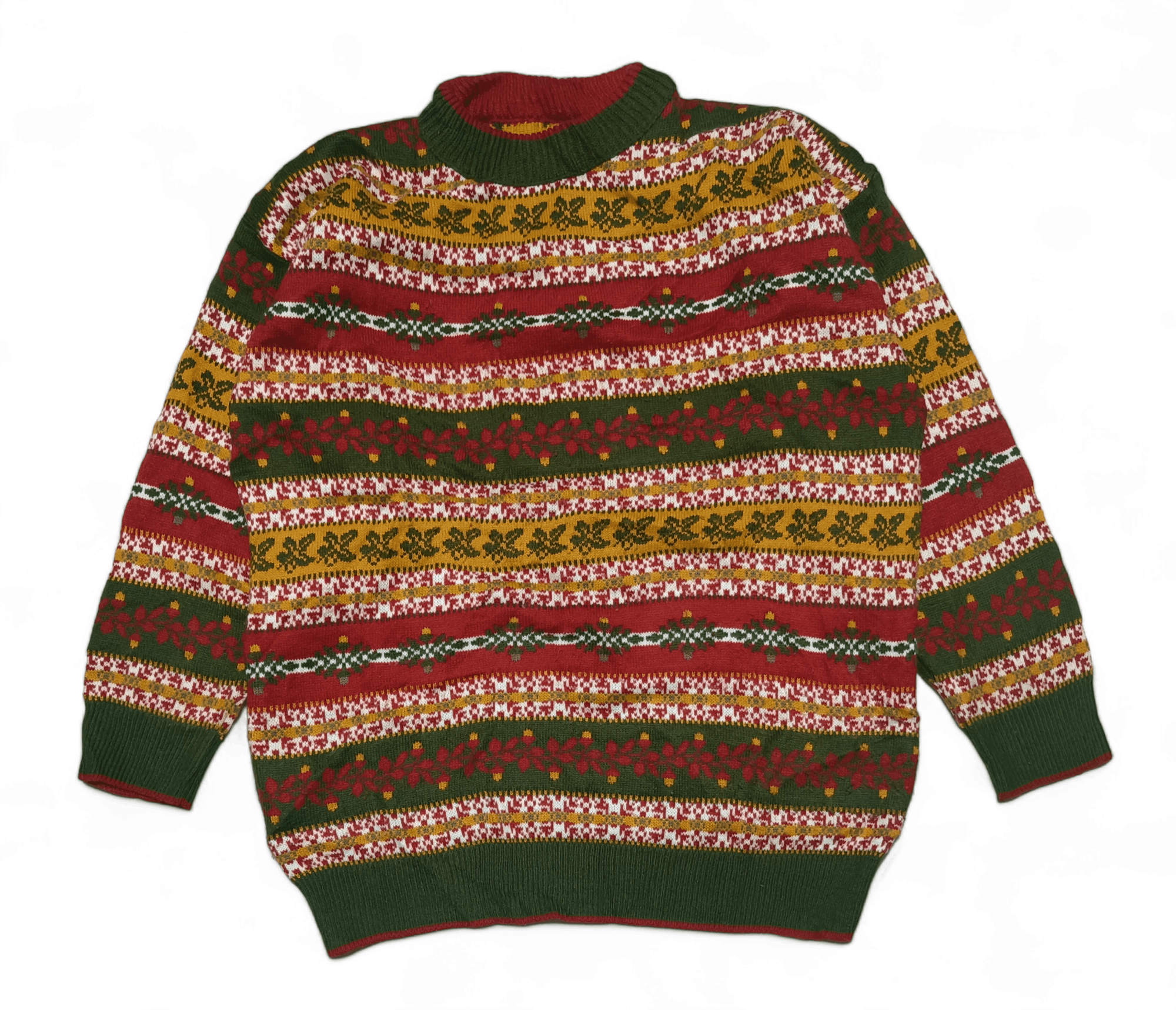 Other Vintage 80s Floral Striped Motifs Pattern Knit Wool Sweater Size US M / EU 48-50 / 2 - 2 Thumbnail