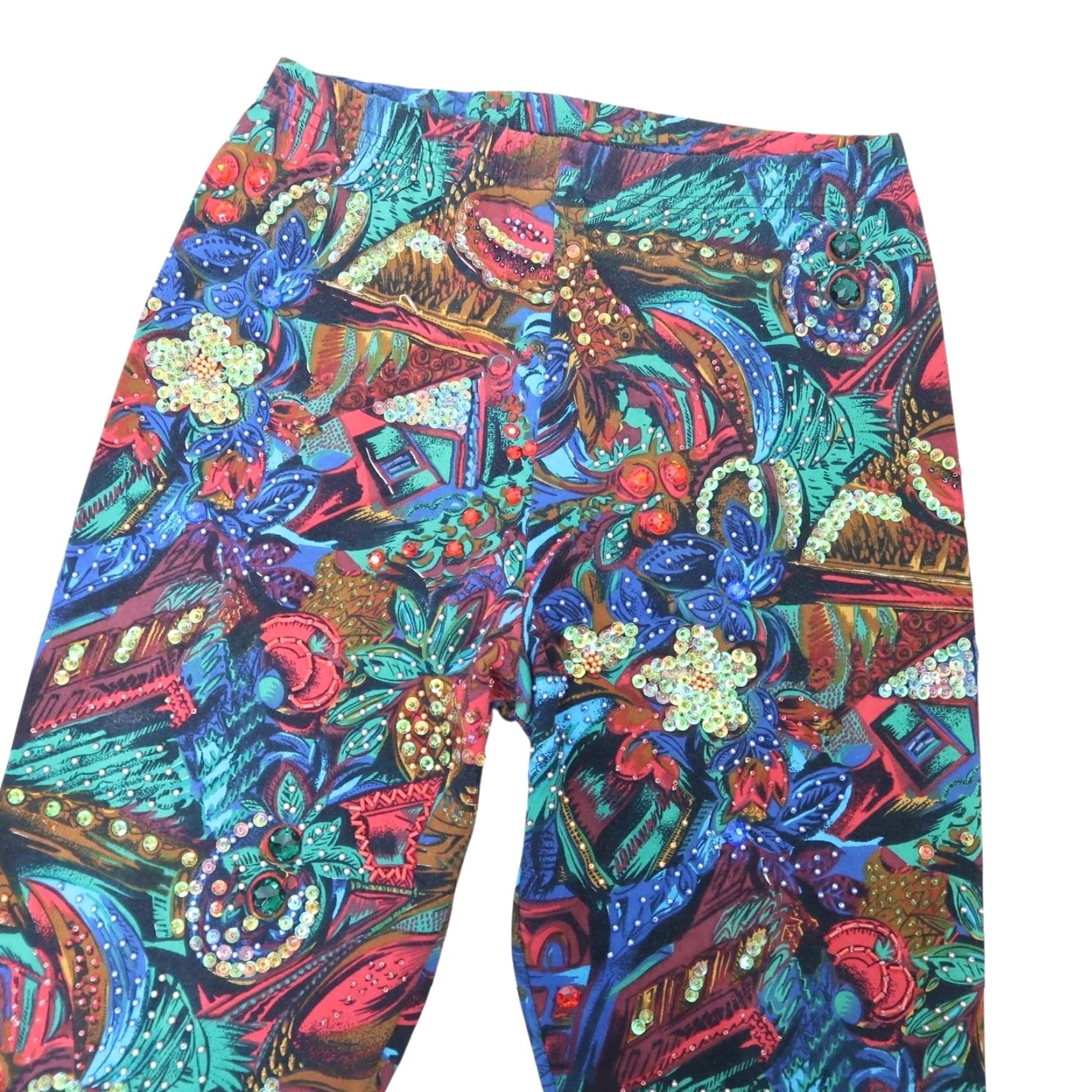 Vintage VINTAGE Carlo Ferranti Leggings Blue Red Funky Print Beaded Sequin Paisley 80s 90s Womens L Size 36" / US 14 / IT 50 - 2 Thumbnail