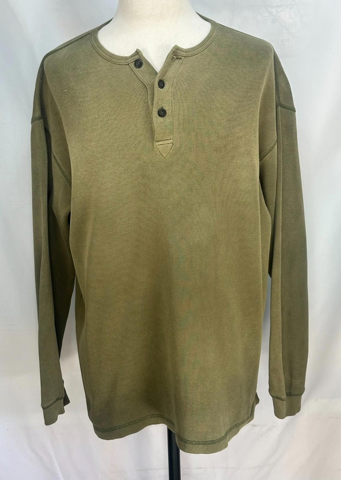 Gap Gap 1/4 Button 100% Cotton Flannel Pullover Green Men's XL Size US XL / EU 56 / 4 - 1 Thumbnail