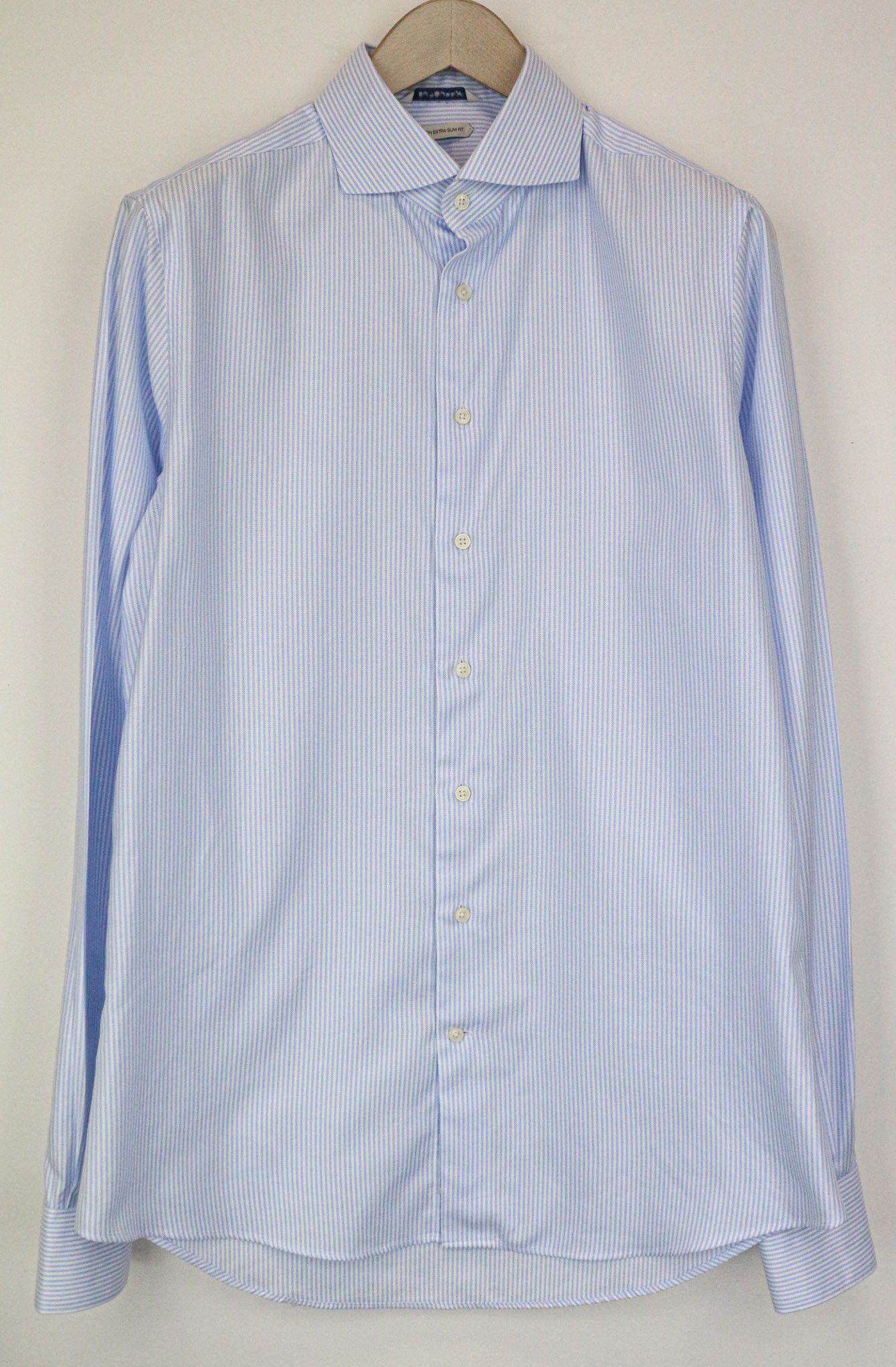 Suitsupply 42L/16 1/2L Extra Slim Blue Cotton Cutaway Shirt 79181 Size 42L - 1 Thumbnail