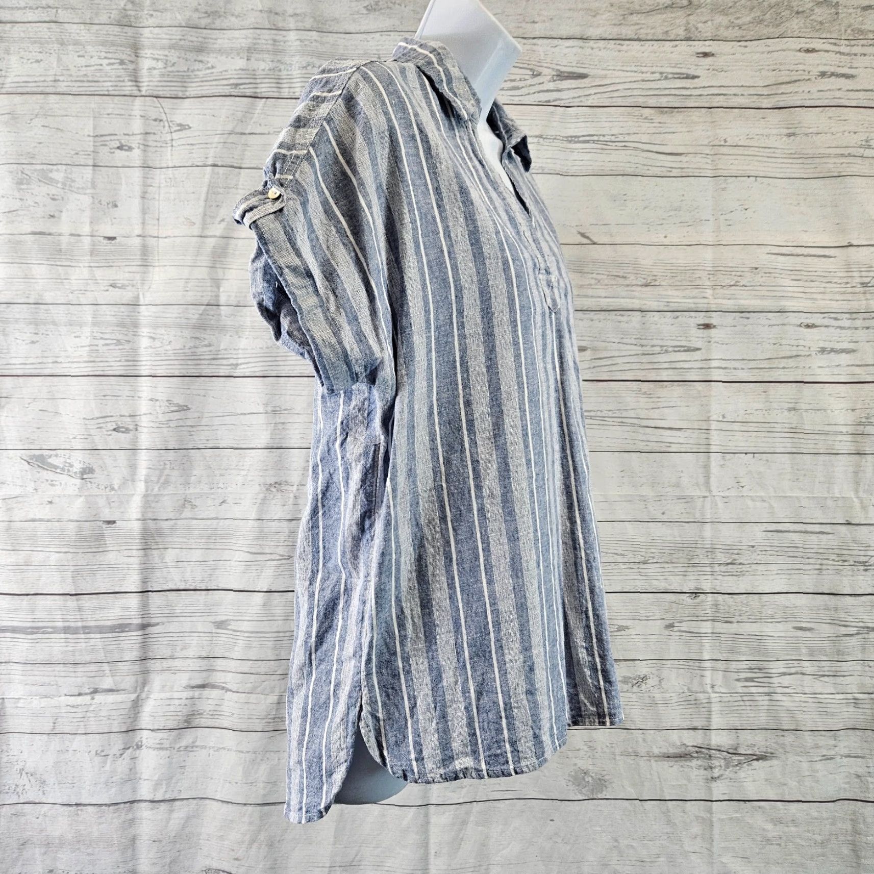 Vintage Sigrid Olsen Womens Top Blouse Sz S Short Sleeve Blue Stripe Linen Cotton Collared Shirt Womens Size S / US 4 / IT 40 - 3 Thumbnail