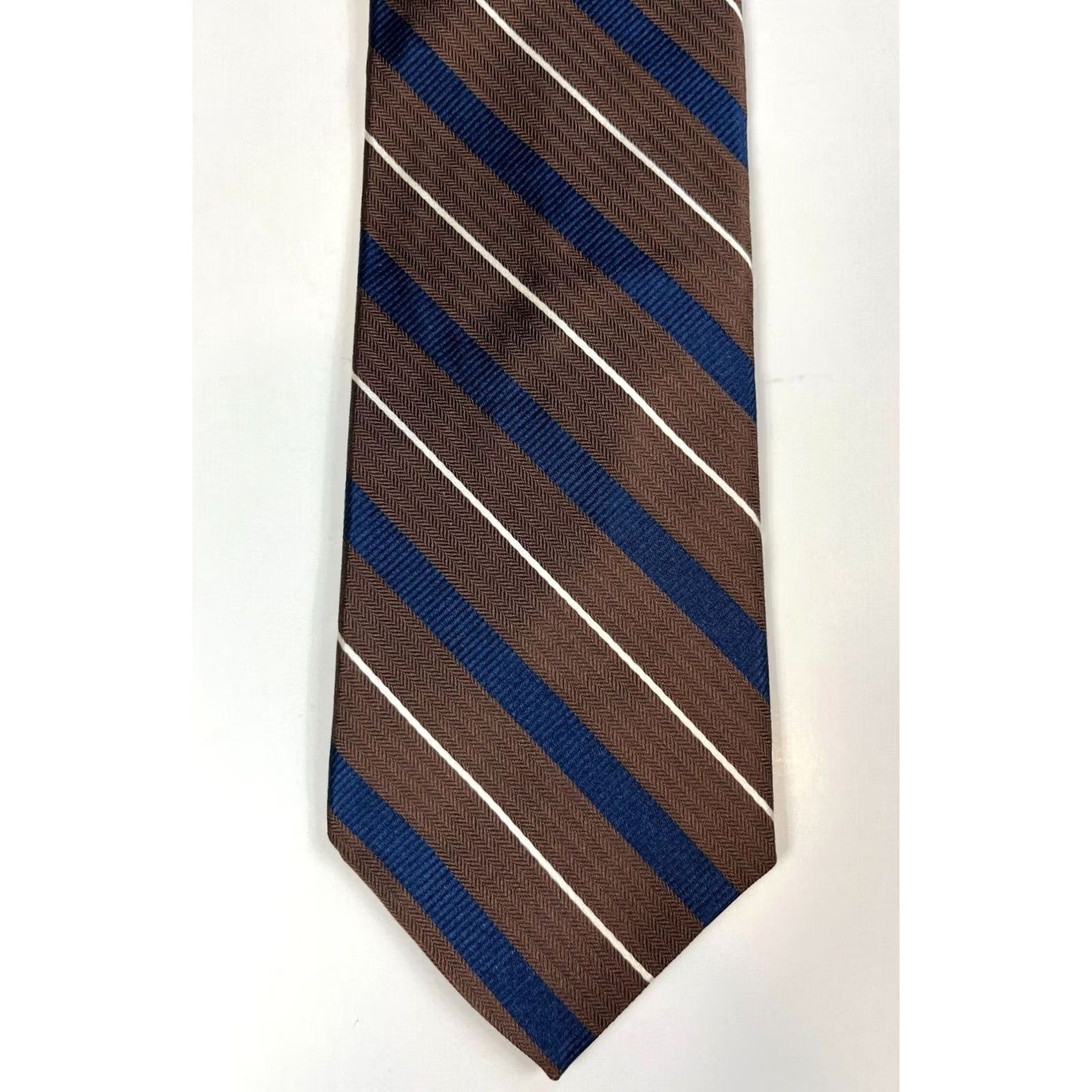 Vintage Hickey Freeman Men's Luxury Silk Tie Hand Made in USA Fabric Woven in Italy Striped 100% Silk 58" 3.5" Brown Size ONE SIZE - 3 Thumbnail