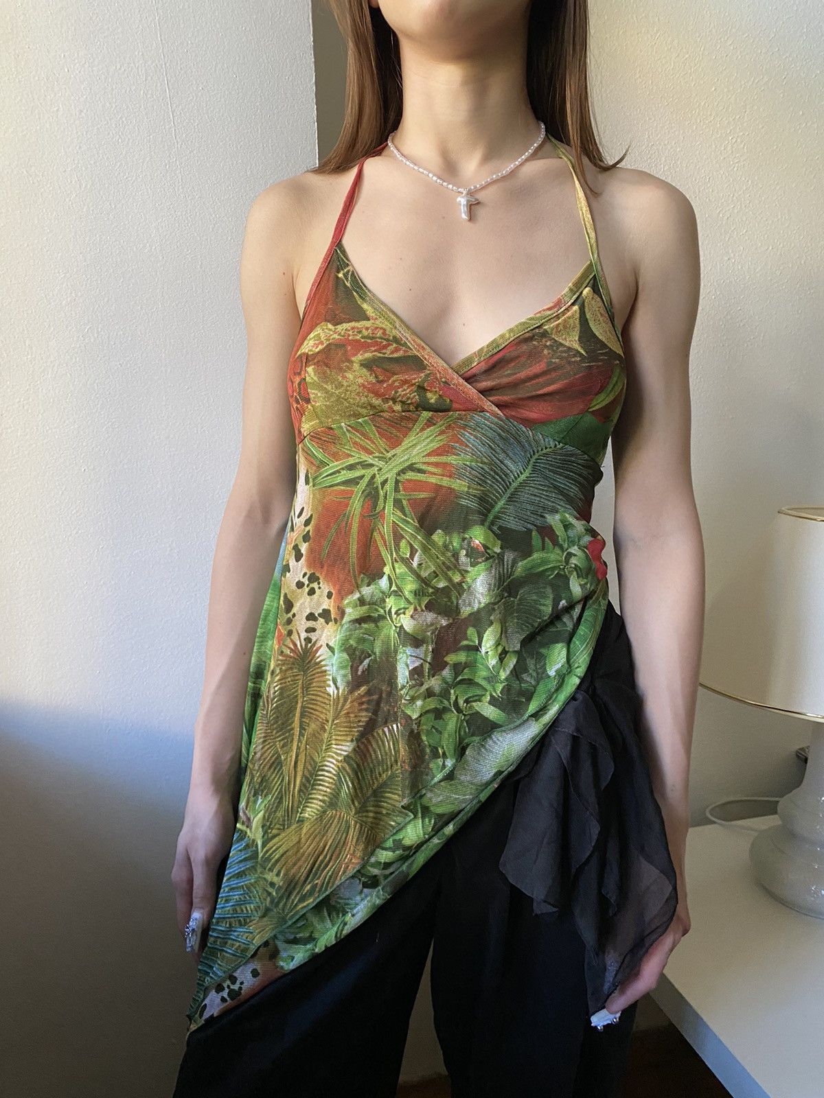 Japanese Brand Asymmetric Vintage mesh flowers indie Tank Top Y2K Size S / US 4 / IT 40 - 3 Thumbnail