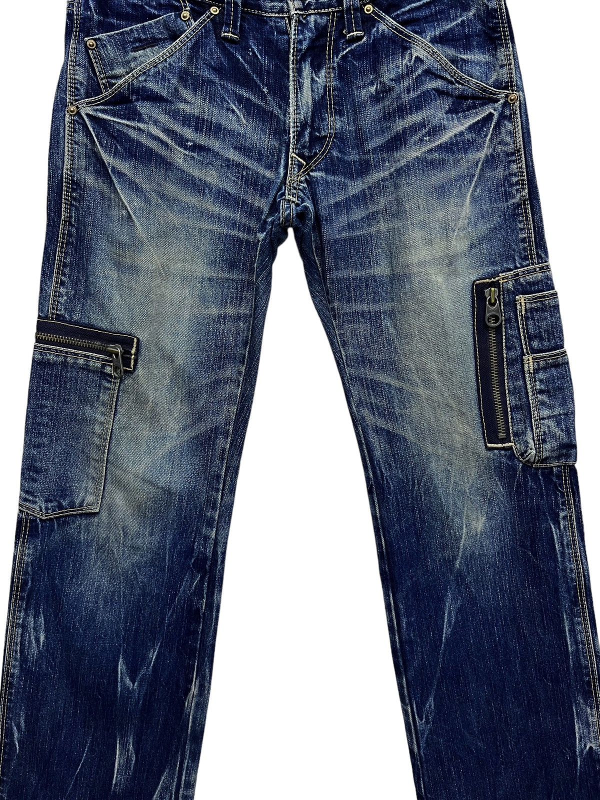 Japan Blue 🔥RARE🇯🇵MADE IN JAPAN BLUEWAY Punk Distressed Denim Cargo Size US 30 / EU 46 - 9 Thumbnail