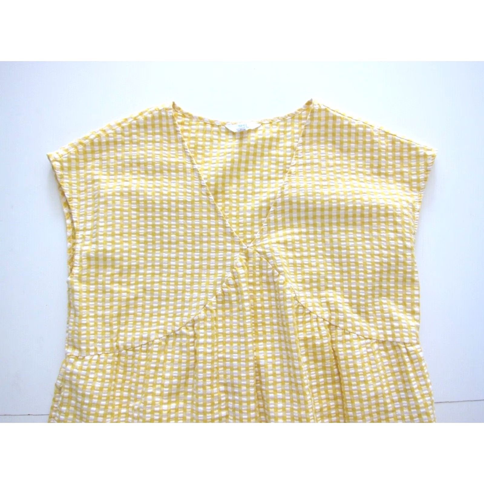 Vintage VINTAGE Time And True Cotton Stretch Yellow White Plaid Pocket V-Neck Tunic Dress 12-14 Size XL / US 12-14 / IT 48-50 - 3 Thumbnail