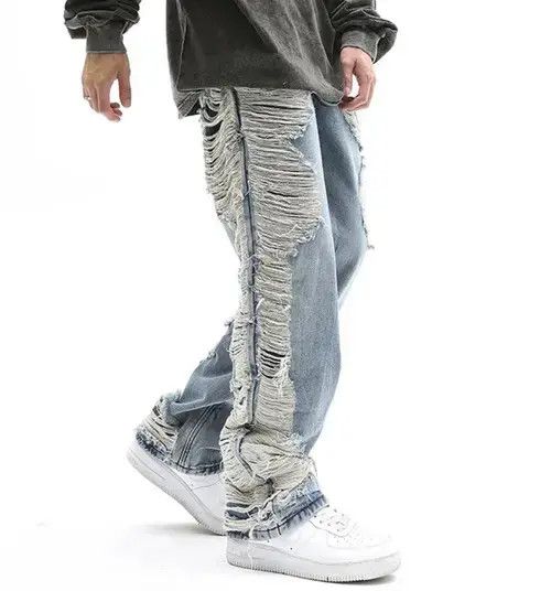 American Edition × Japanese Brand × Jean Fully Distressed Side Seam Ripped Denim Straight-Fit Jeans Size US 32 / EU 48 - 2 Thumbnail