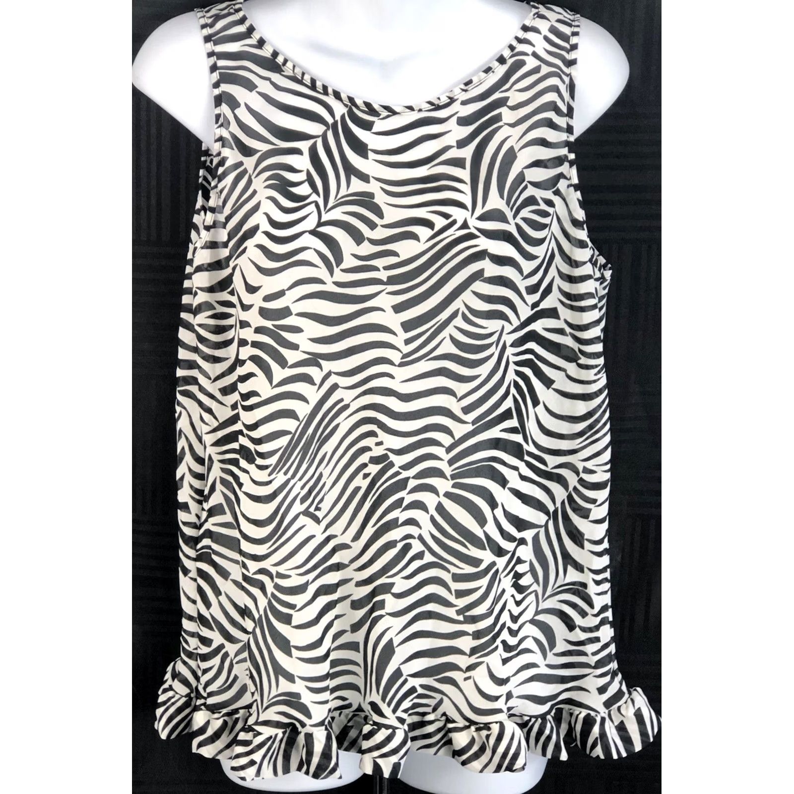 Vintage VINTAGE escapades Blouse Shirt Womens L Zebra Sleeveless Ruffles Tank 90s Y2K Glam Chic Black White Sheer Chiffon Polyester Size L / US 10 / IT 46 - 2 Thumbnail