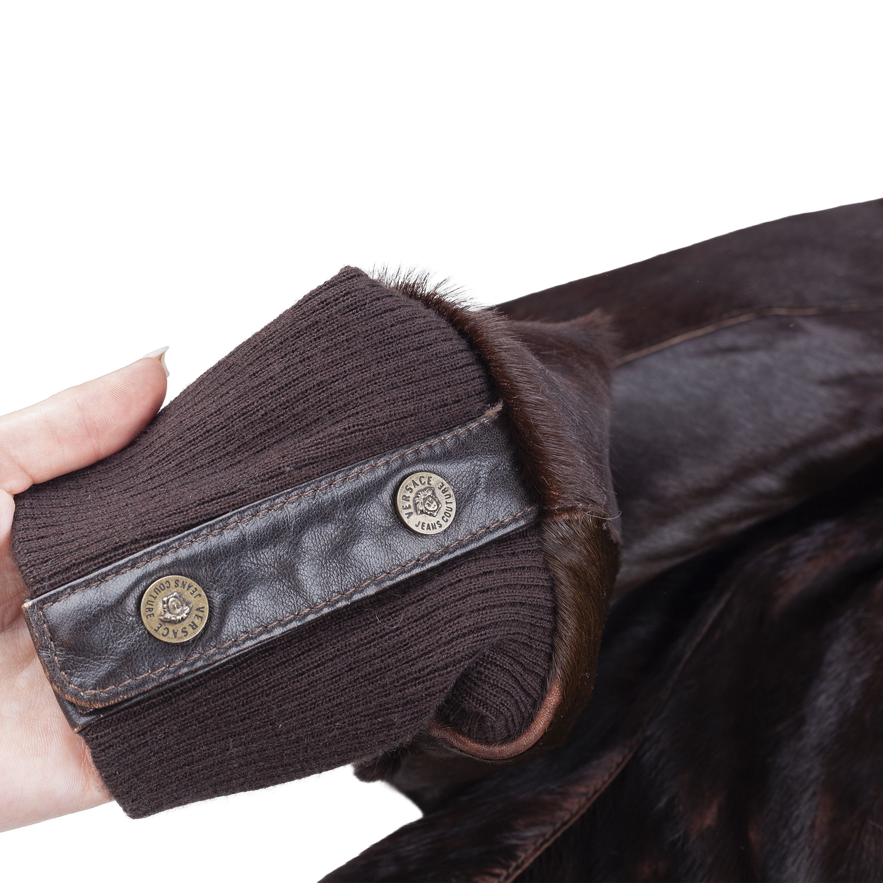 Versace Jeans Couture Versace Dark Brown Pony Hair Lace-Back Bomber Jacket Size S / US 4 / IT 40 - 6 Thumbnail