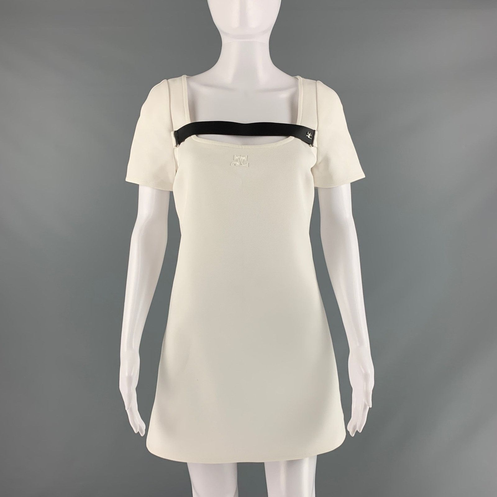 Courreges COURREGES White Polyester Blend Short Sleeve Mini Dress Size XS / US 0-2 / IT 36-38 - 1 Thumbnail
