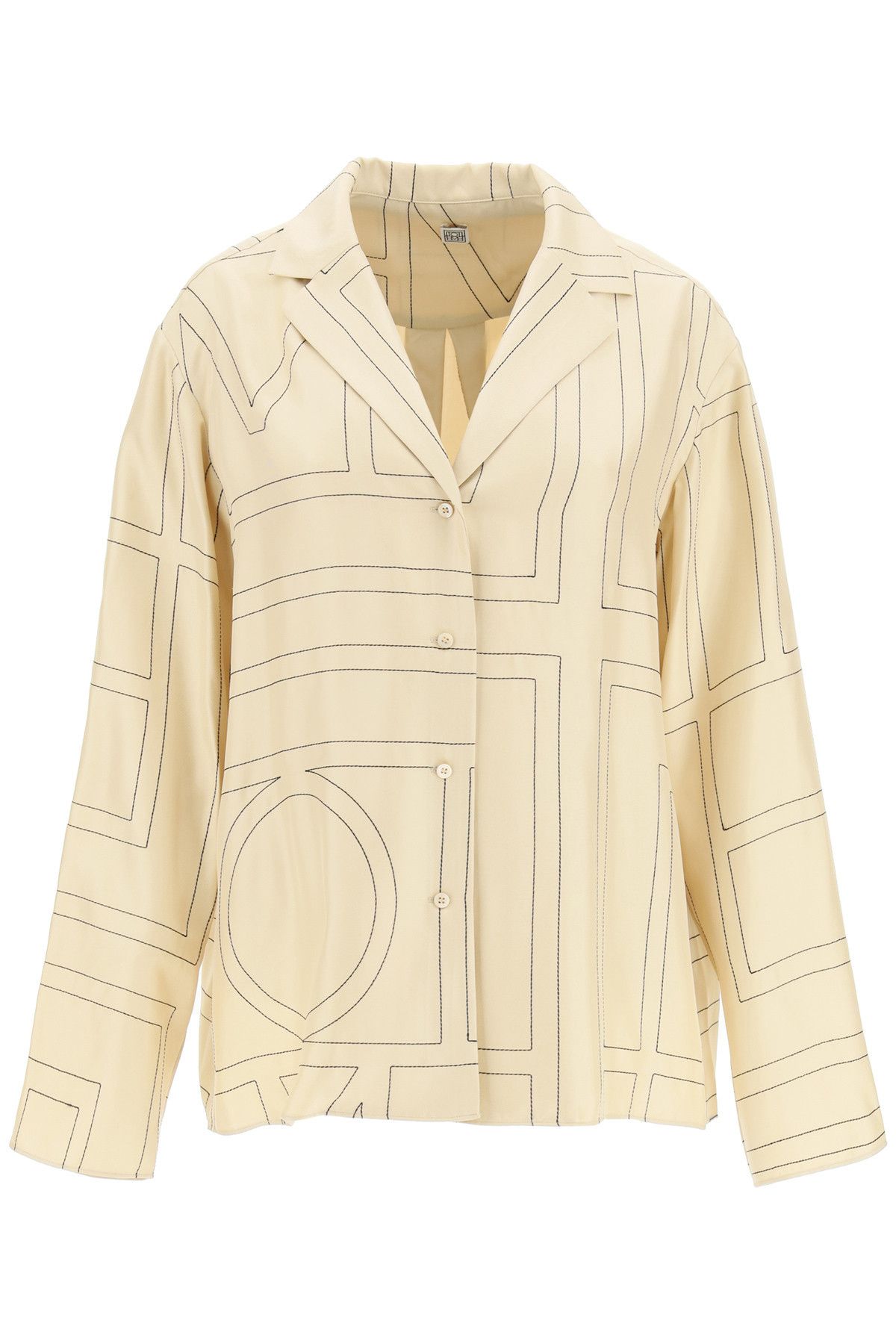 image of Toteme Monogram Silk Twill Pajama Shirt in Beige, Women's (Size Small)