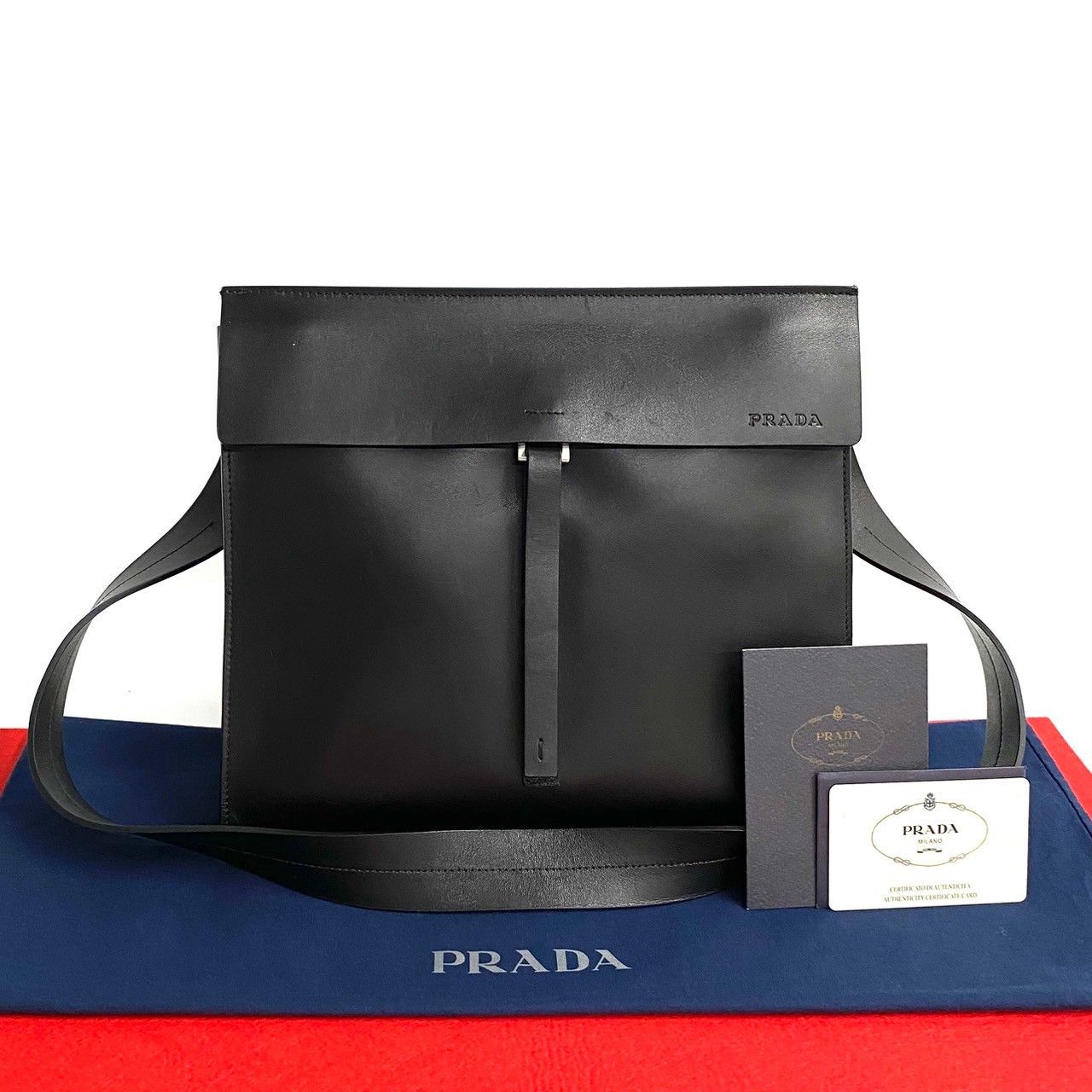 Prada Prada Official Name Leather Nylon Shoulder Bag Leather Shoulder Bag in Black, Women's