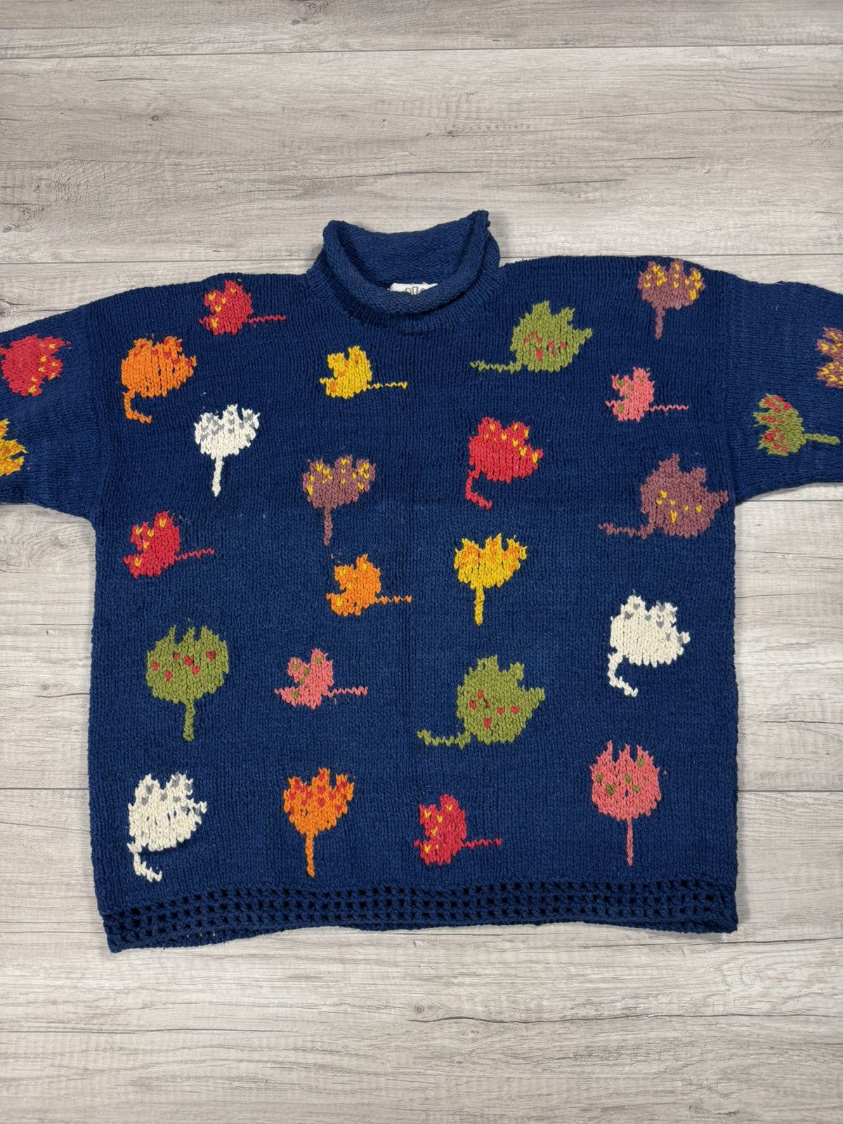 Handmade AMANO Handmade Vintage Cotton Autumn Leaves Knitted Sweater Size US M / EU 48-50 / 2 - 4 Thumbnail