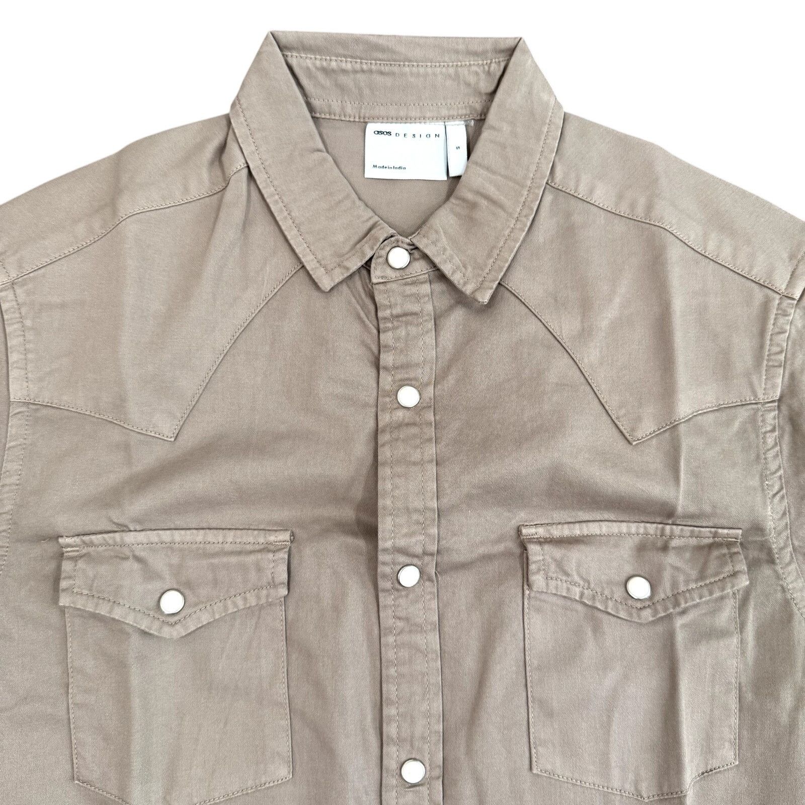 Asos ASOS Design Stretch Skinny Denim Shirt in Taupe, Size S Size US S / EU 44-46 / 1 - 2 Thumbnail