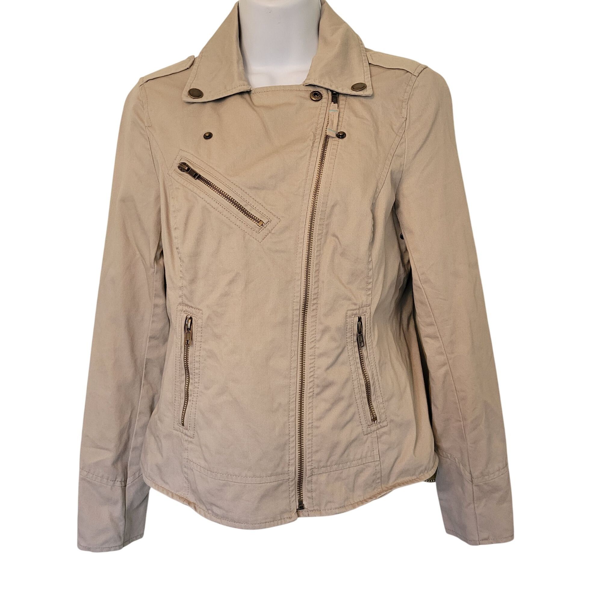 Boden Boden 6 Tan Cotton Moto Jacket Zipper Sleeves Biker WE435 Size M / US 6-8 / IT 42-44 - 2 Thumbnail