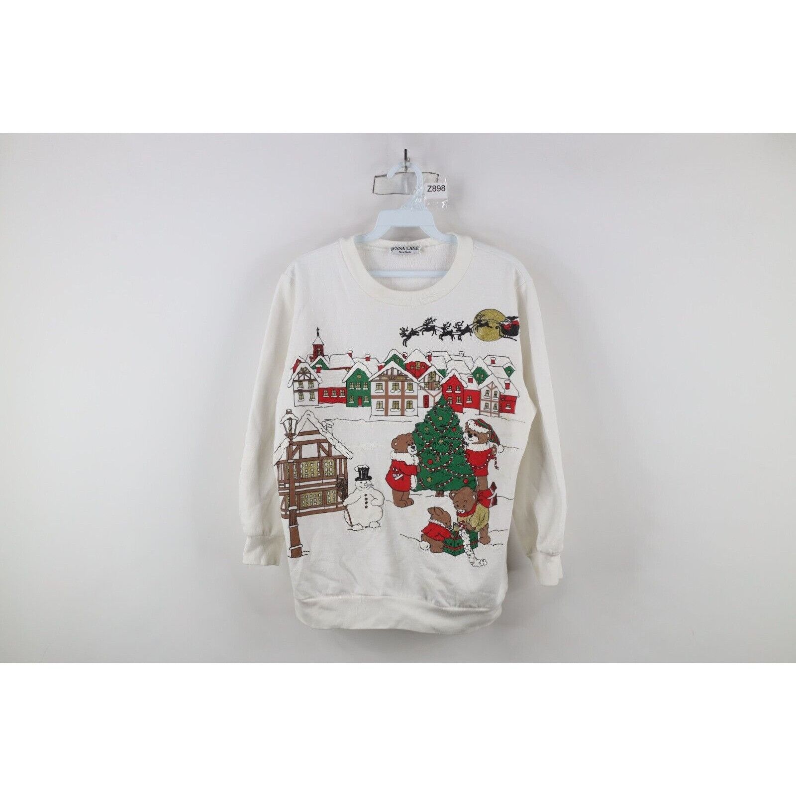 Vintage Vintage 90s Christmas Town All Over Print Sweatshirt Size L / US 10 / IT 46 - 1 Thumbnail