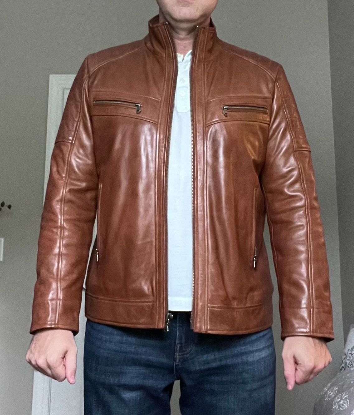 Overland Overland Sheepskin Udo Moto Brown Leather Jacket Size Large ...