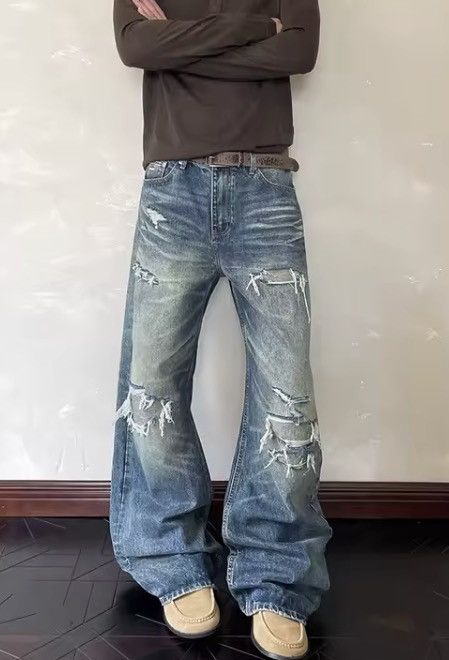 Japanese Brand Blue Y2k Ripped Jeans Size US 27 - 2 Thumbnail