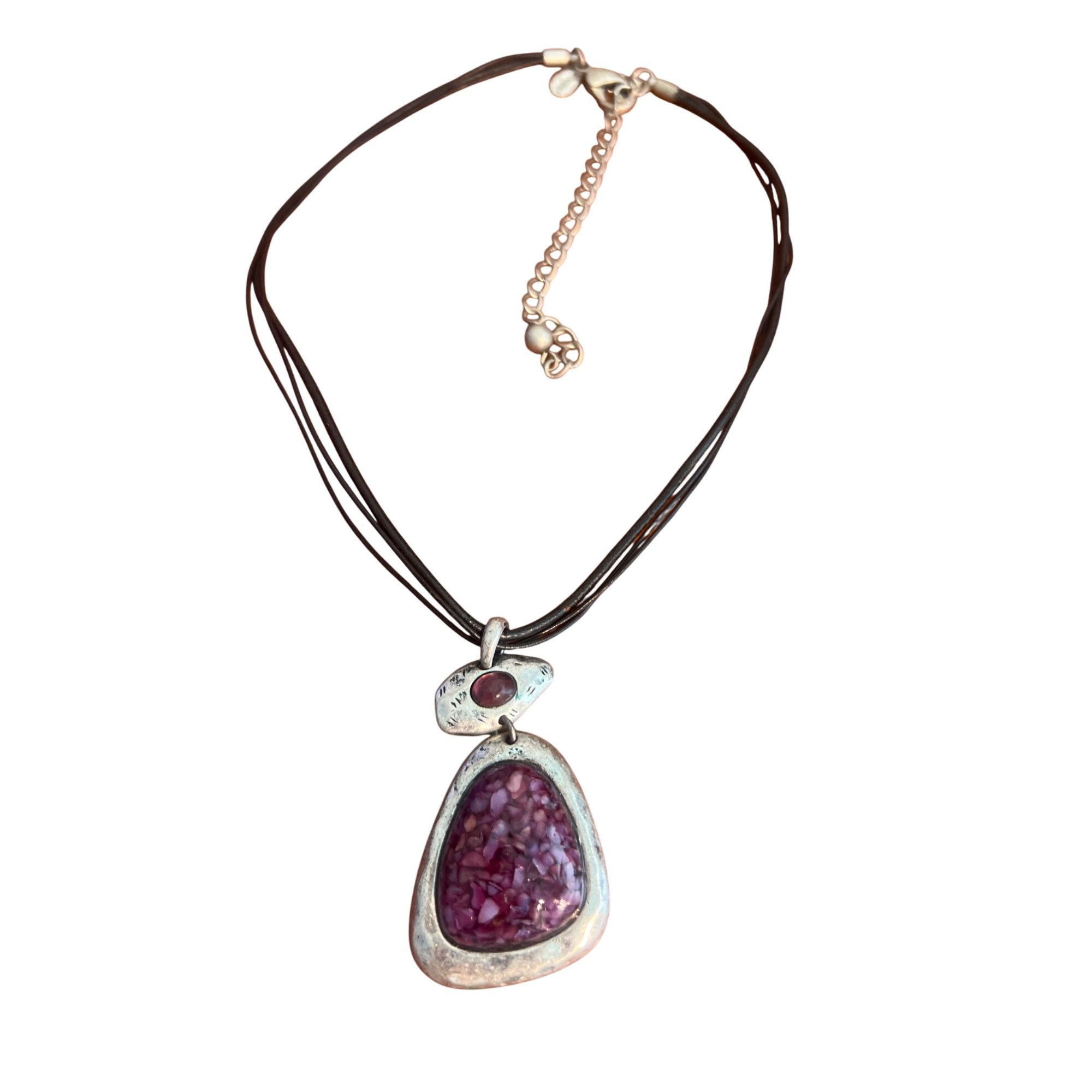 Chicos Chicos Multi-Strand Black Leather Necklace Purple Stone Pend Size ONE SIZE - 1 Thumbnail