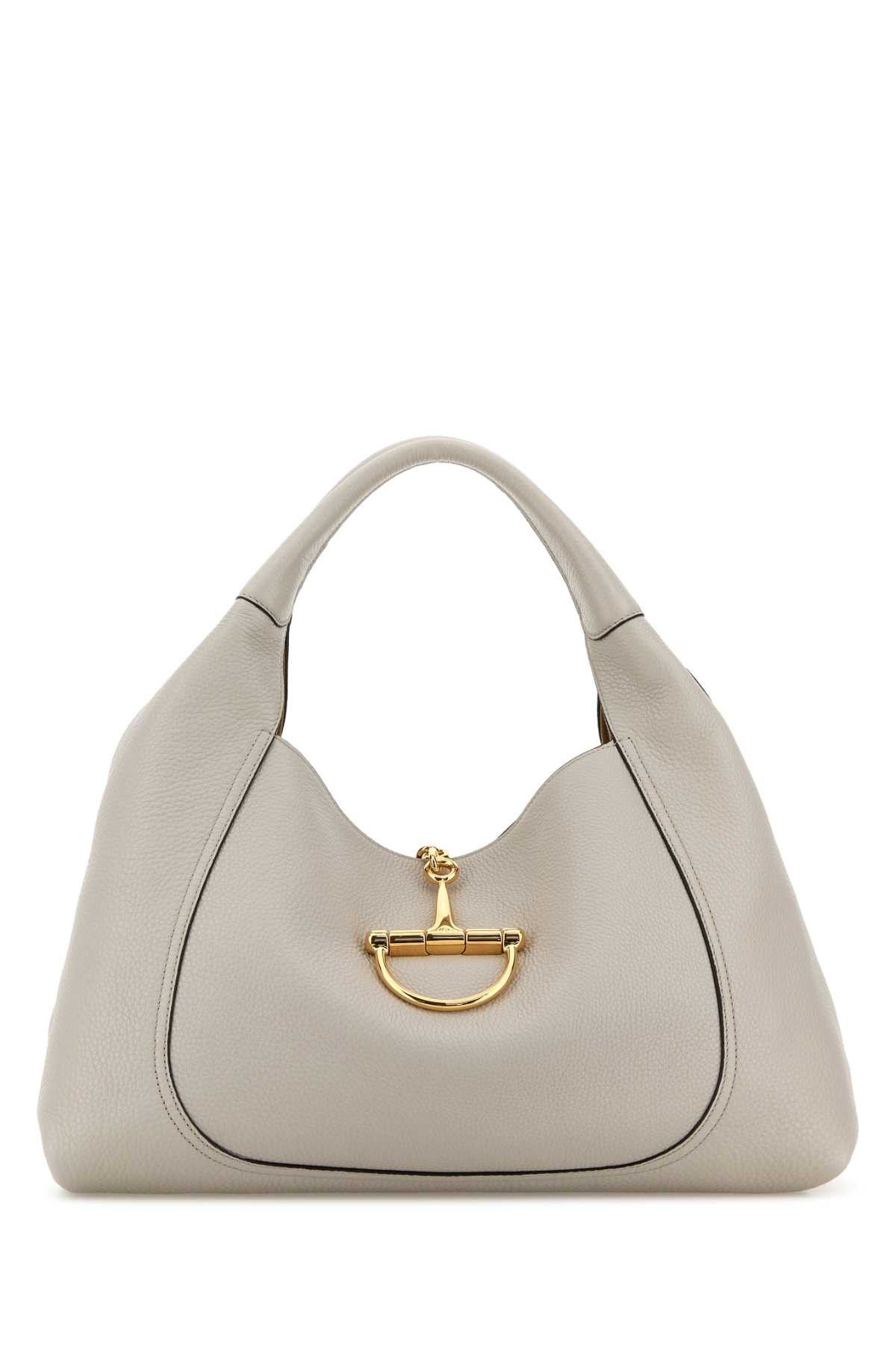 Light Grey Leather Large Gucci Softbit Shoulder Bag