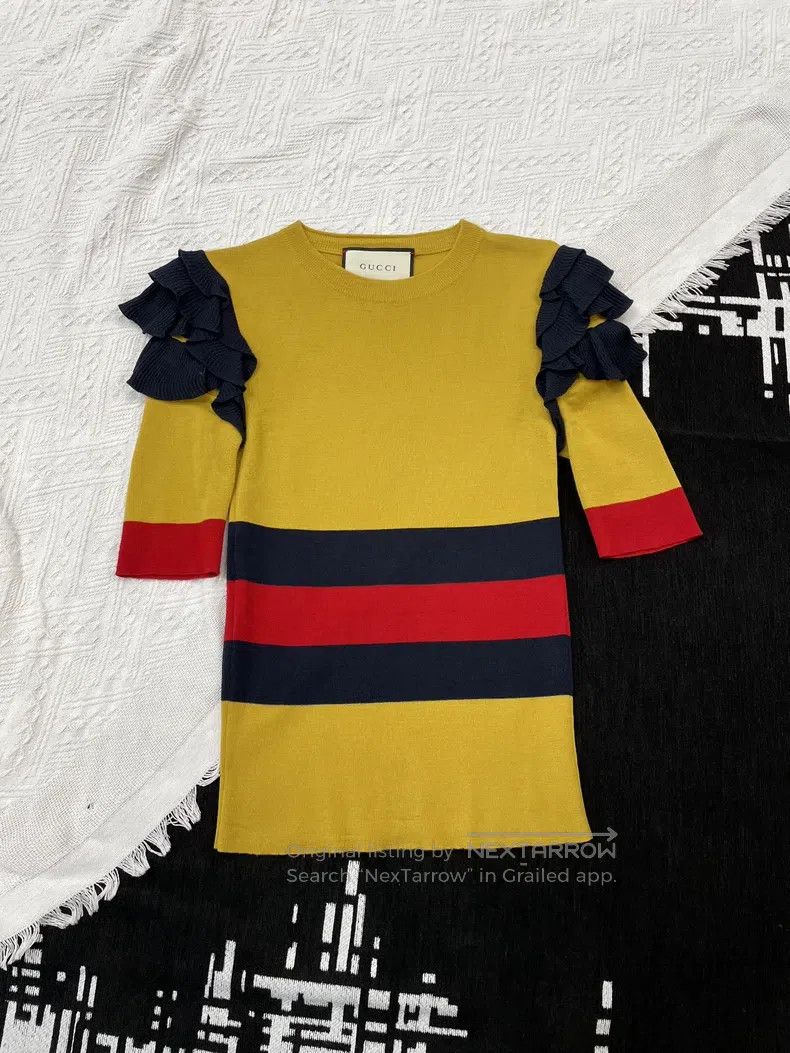 Gucci Gucci Yellow lace striped short sleeves Size S / US 4 / IT 40 - 1 Thumbnail