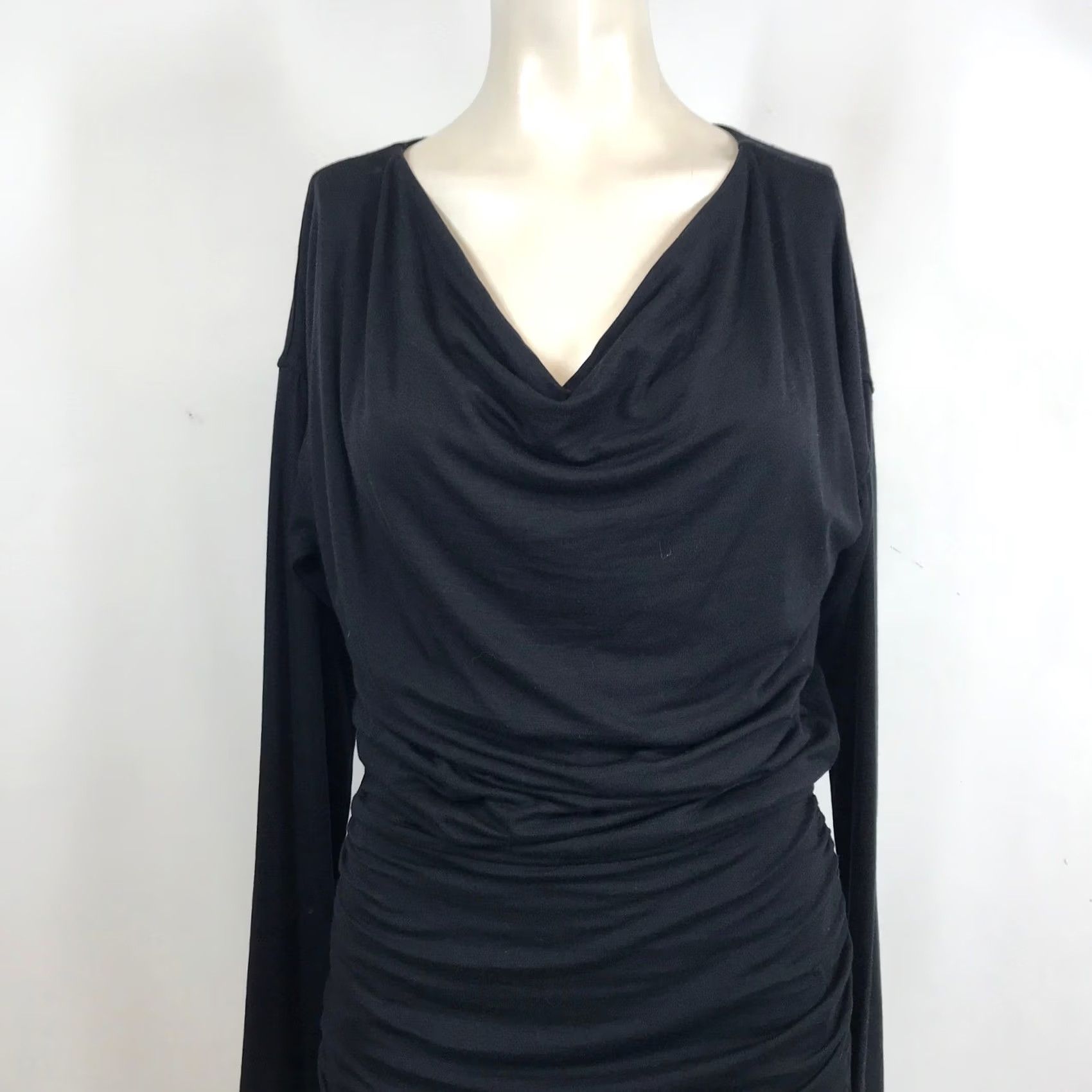 Athleta Athleta Black Cowl Neck Ruched Long Sleeve Modal Wool Dress XS Size XS / US 0-2 / IT 36-38 - 2 Thumbnail