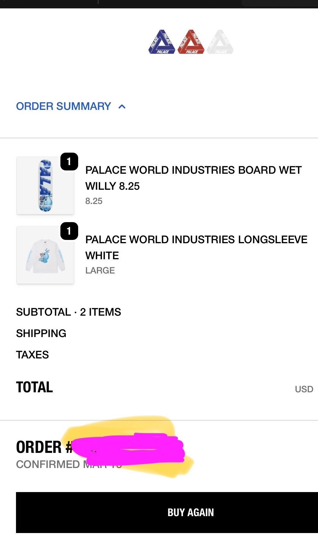 Palace world industries longsleeve white waterboy