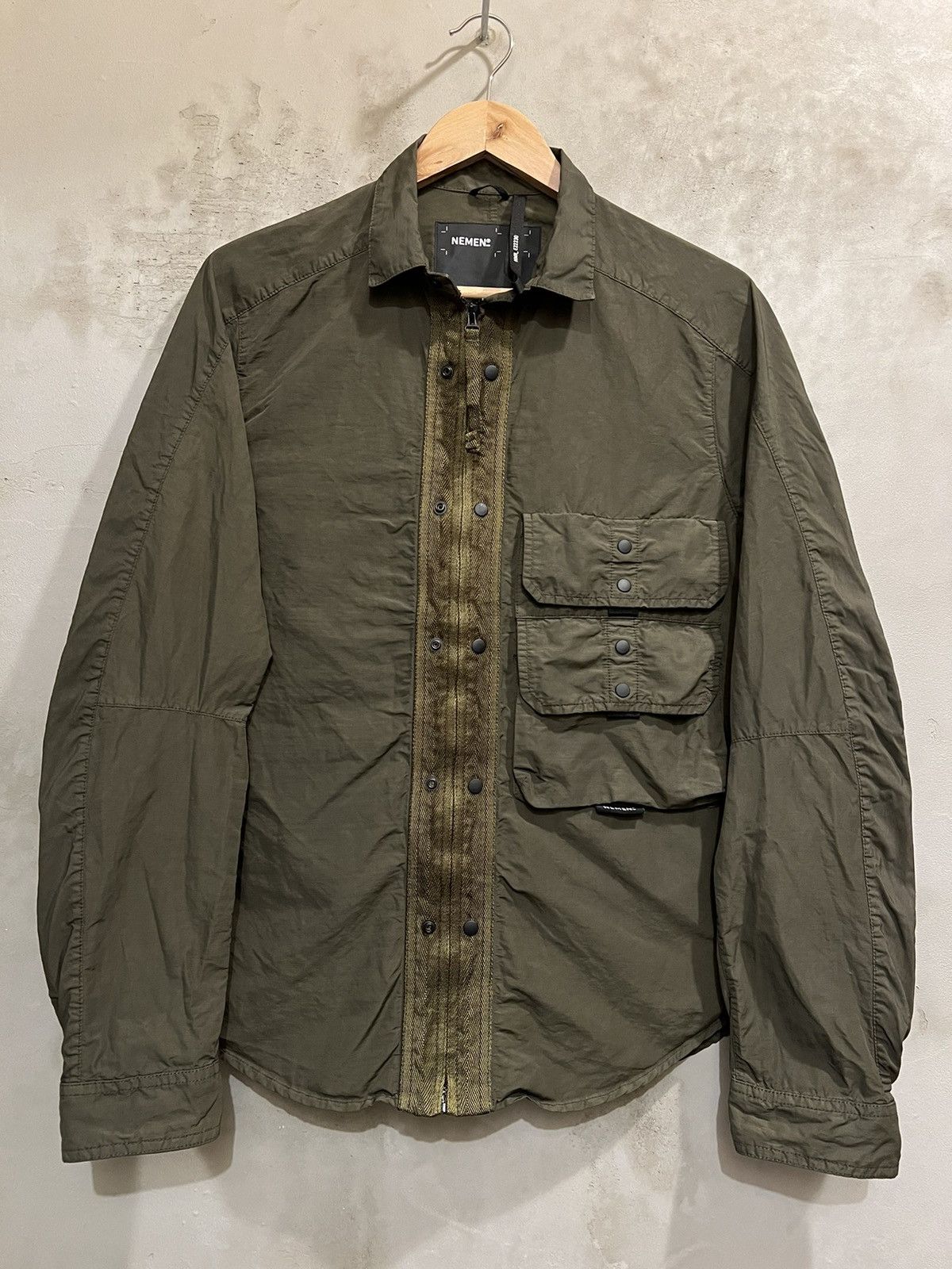 image of Nemen Khaki Zipped Cleo Cargo Shirt in Green, Men's (Size Medium)