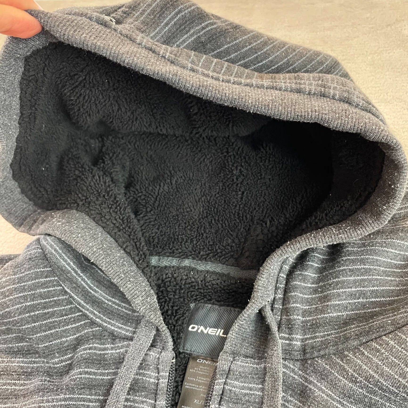 O'Neill VINTAGE O'Neill Hoodie Men XL Gray Full Zip Striped Sherpa Fleece Lined Y2K 90s Grunge Outdoor Logo Size US XL / EU 56 / 4 - 5 Thumbnail
