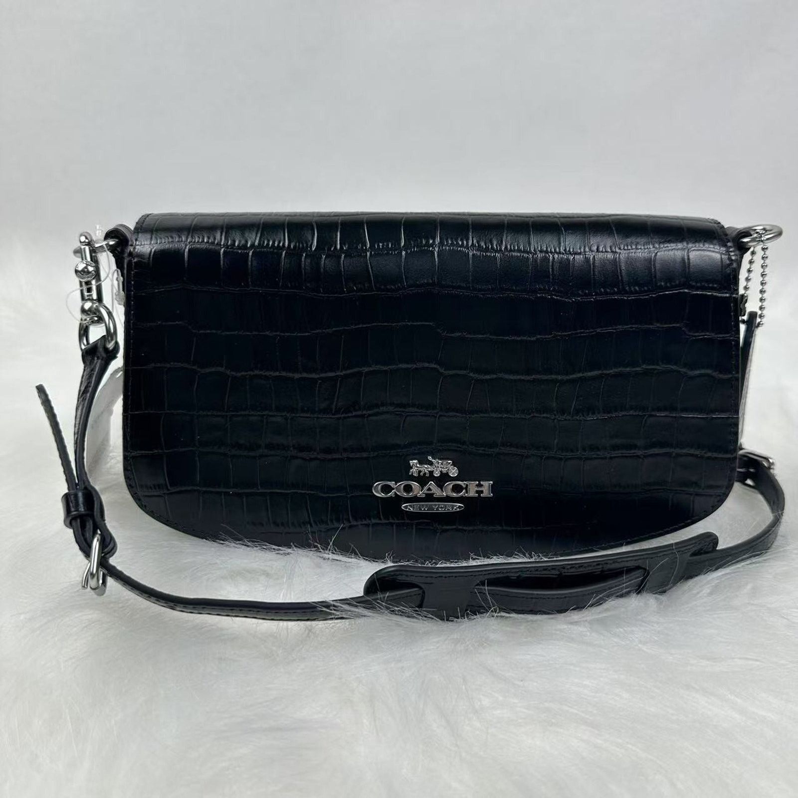 Coach Coach Andrea Shoulder Bag Crocodile-embossed Leather Black Size ONE SIZE - 2 Thumbnail