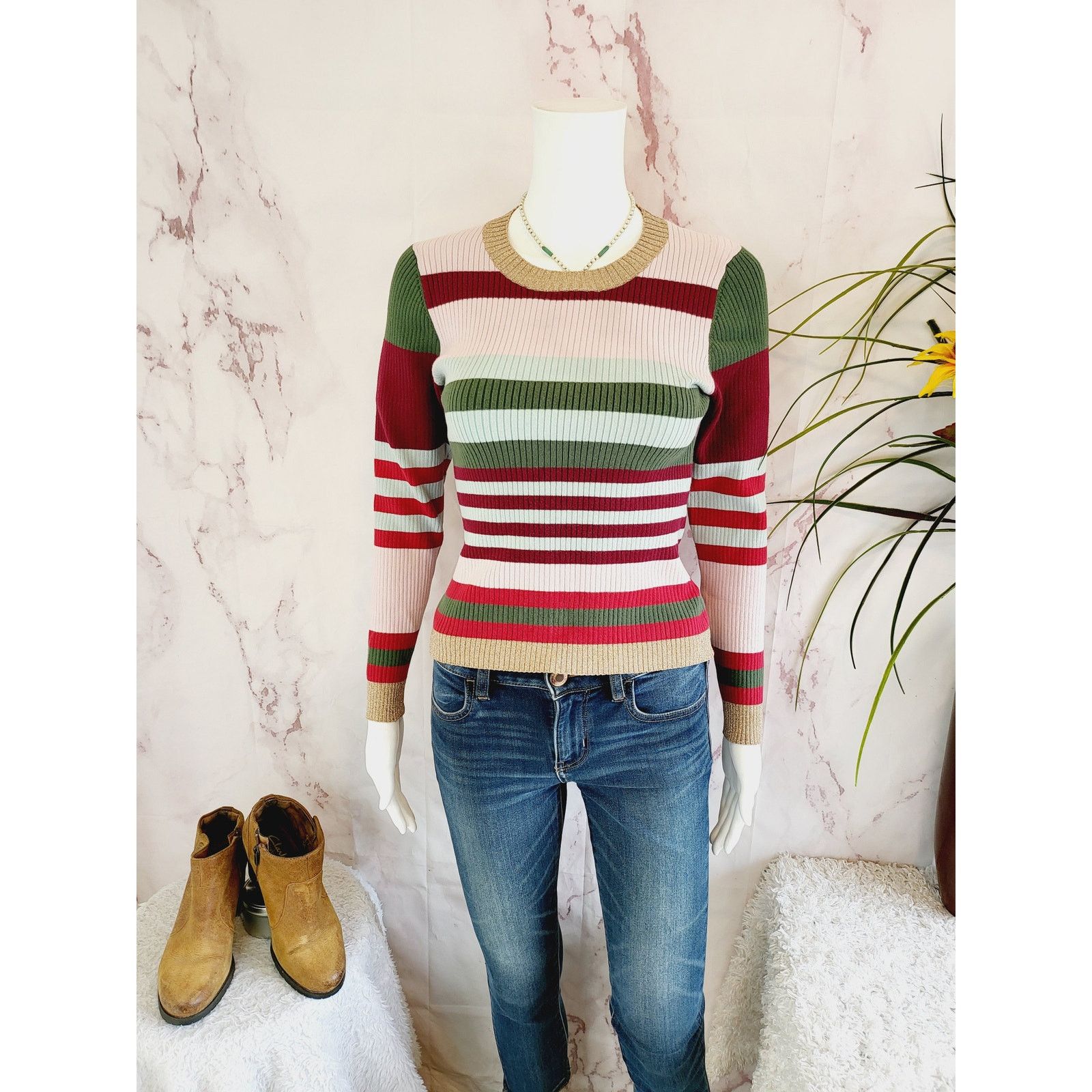Parker Parker Long Sleeve Crew Neck Ribbed Striped Sweater Size S / US 4 / IT 40 - 2 Thumbnail