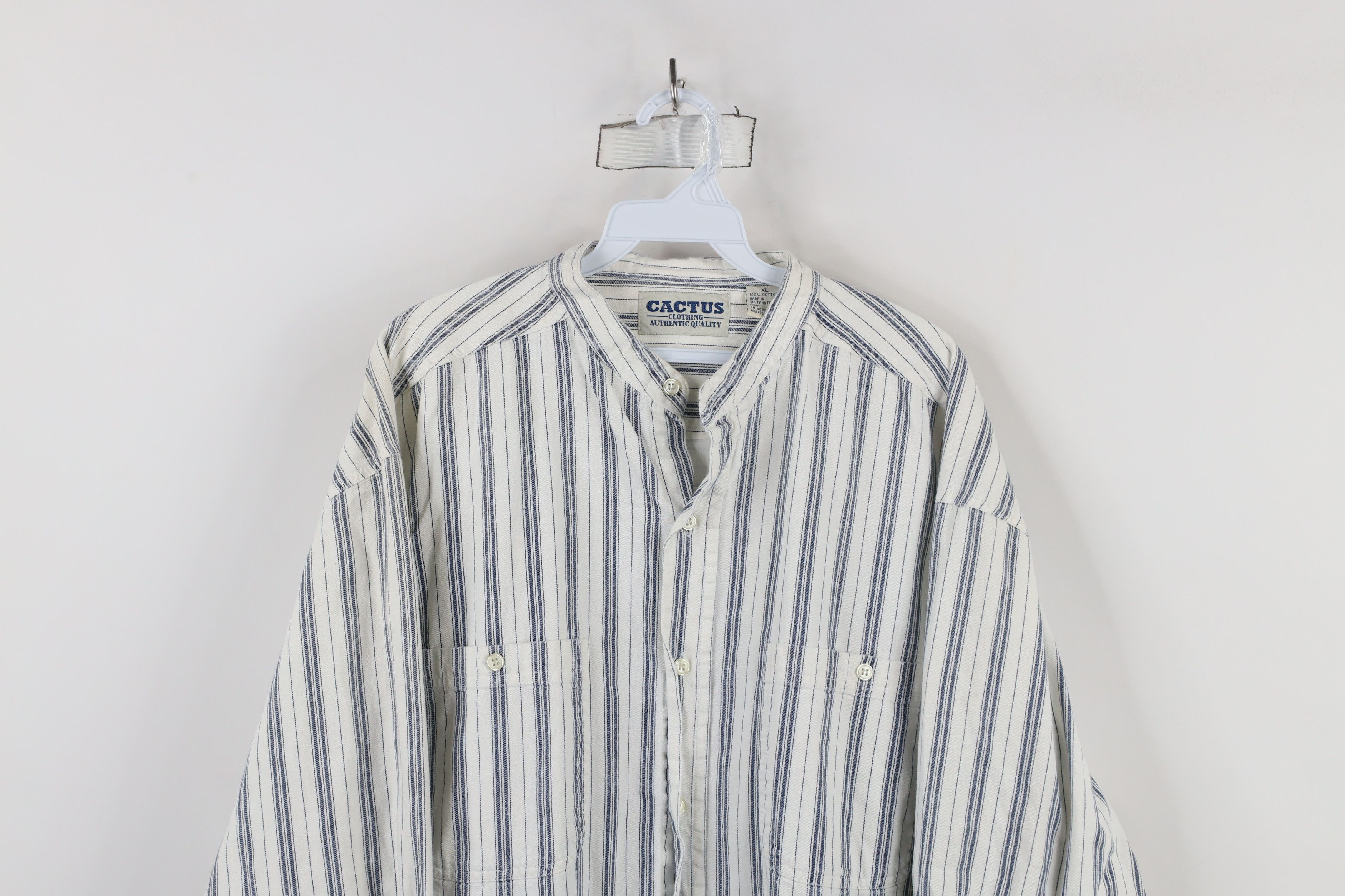 Vintage Vintage 90s Streetwear Fit Band Collar Button Shirt White Size US XL / EU 56 / 4 - 2 Thumbnail