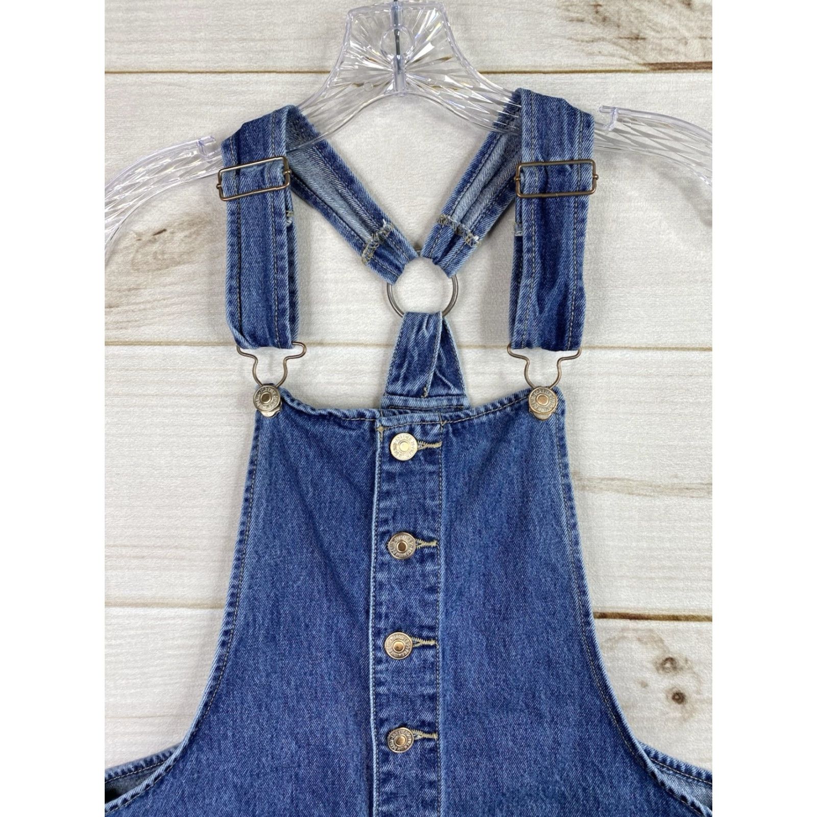 Forever 21 FOREVER 21 Denim Jumper Dress Womens M Blue Jeans Halter Back Button Front Knee Length 90s Casual Overall Dress Women's M Blue Size M / US 6-8 / IT 42-44 - 2 Thumbnail