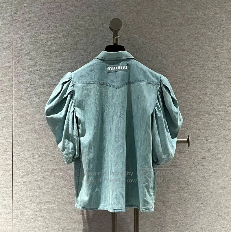Miu Miu Miu Miu Summer Blue Cotton Blend Short Sleeve Shirt . Size S / US 4 / IT 40 - 2 Thumbnail