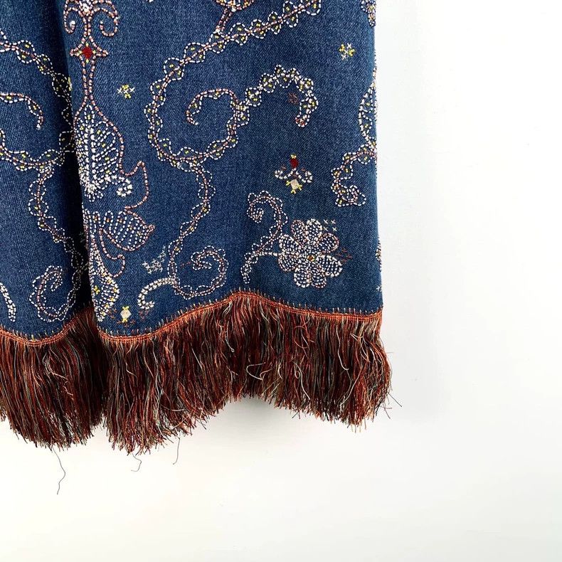 Dior Dior Color-blocked floral embroidered tassel cotton denim Size XS / US 0-2 / IT 36-38 - 4 Thumbnail