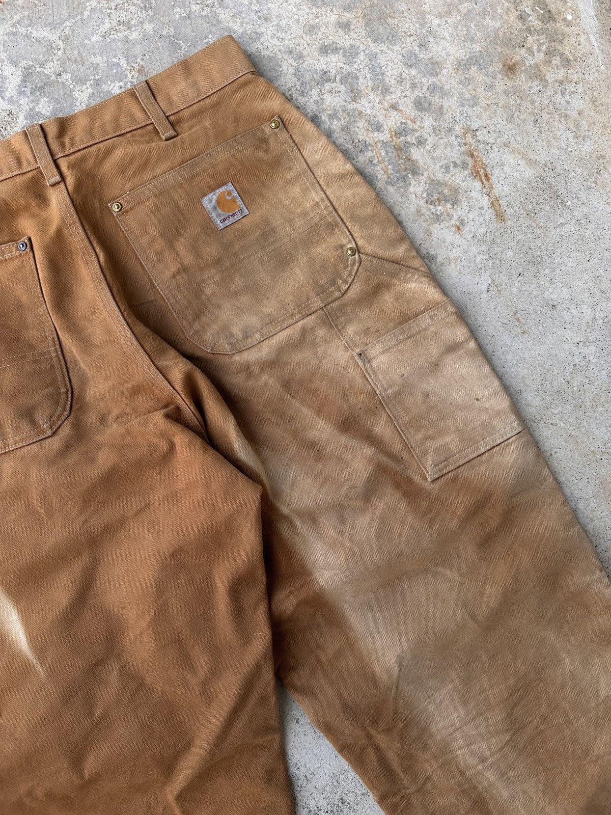 Carhartt Sun fade bleached Trashed dungarees double knee carpenter Size US 33 - 7 Thumbnail