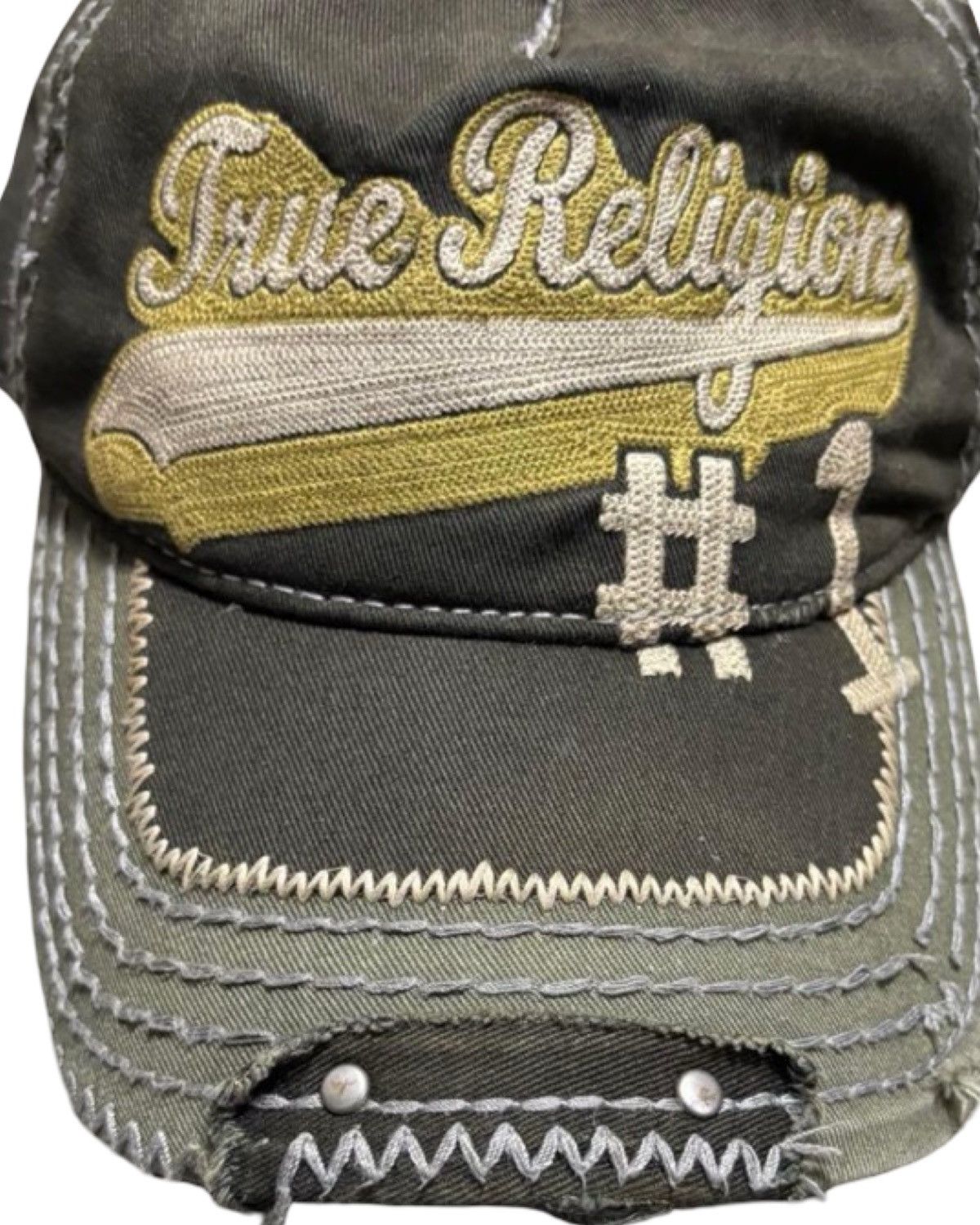 True Religion #1 Distressed Sashiko Stitched Base Ball Cap Size ONE SIZE - 3 Thumbnail