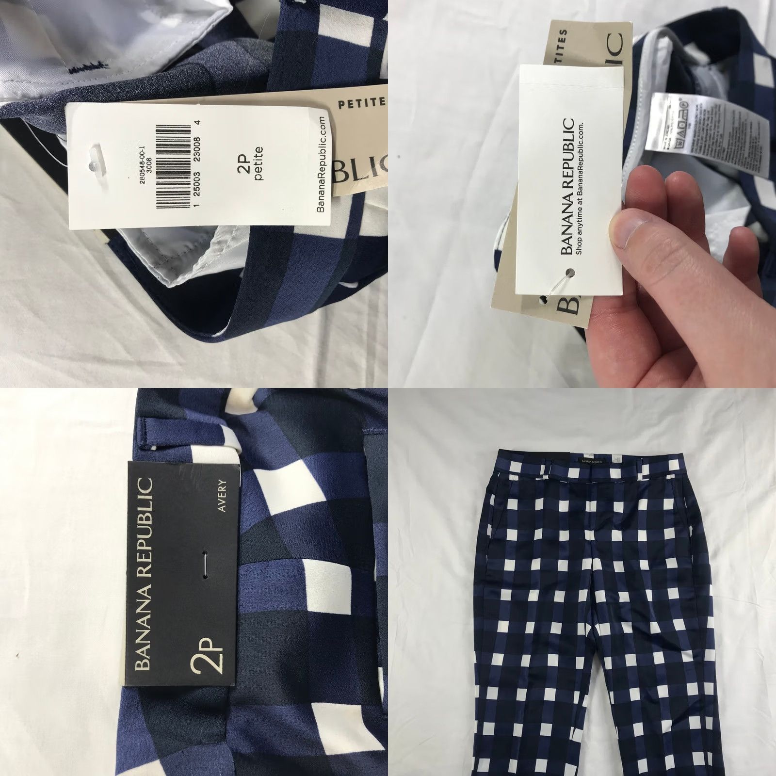 Banana Republic Banana Republic Avery Pants Petite 2 Slim Navy Blue White Gingham Check Ankle Size 26" / US 2 / IT 38 - 8 Thumbnail