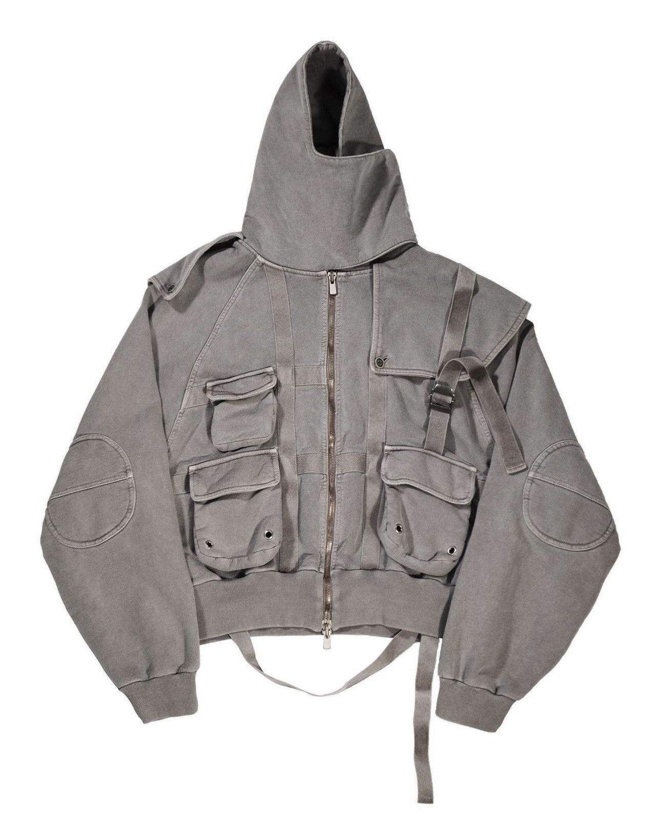 image of Avant Garde x Shine Luxury "sanguine" Layered Cargo Navigator Zipper Hoodie in Grey (Size Medium)