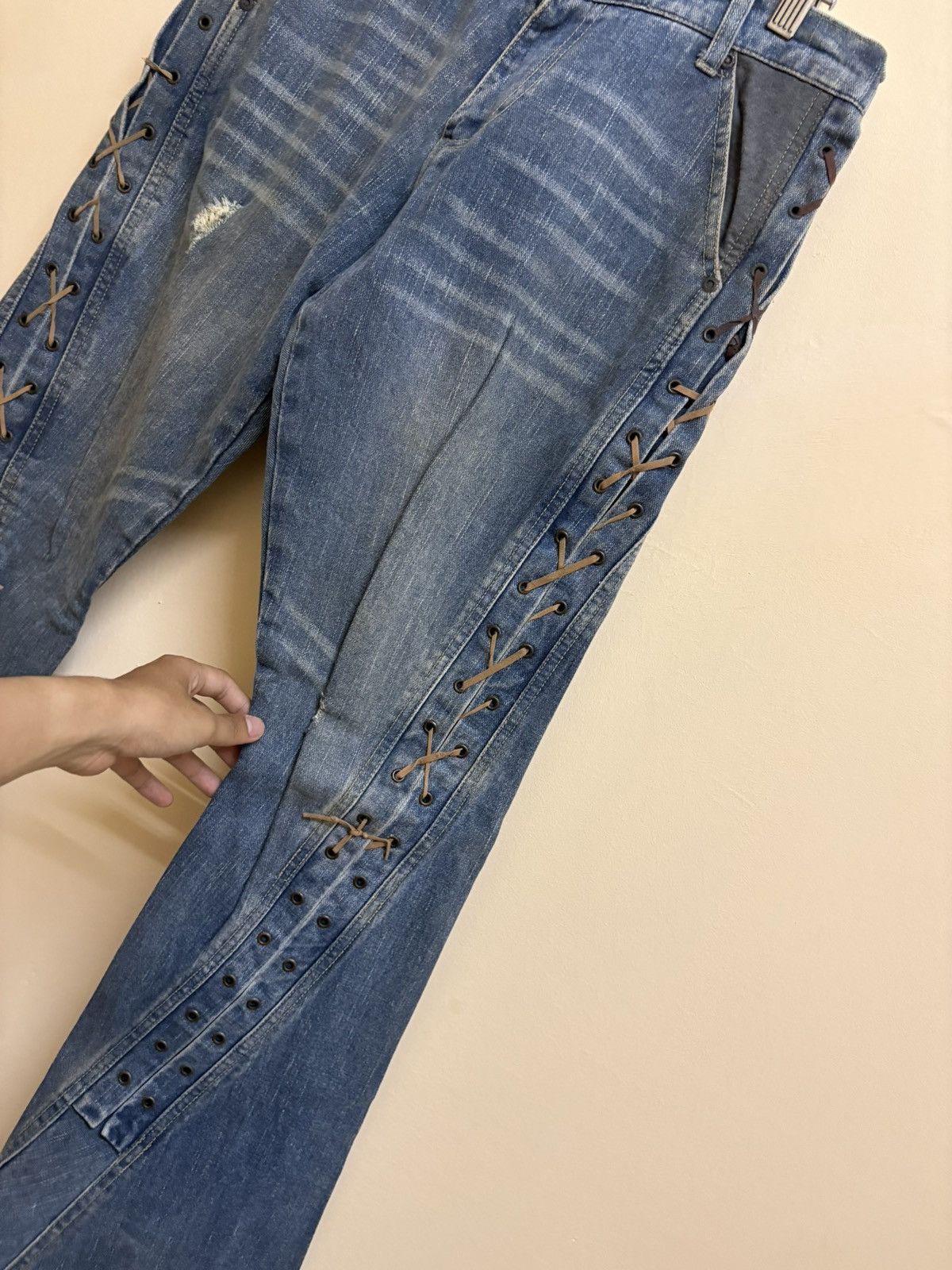 If Six Was Nine Vintage Nylaus Design Flare Jeans Parachute Denim Style Size US 30 / EU 46 - 6 Thumbnail